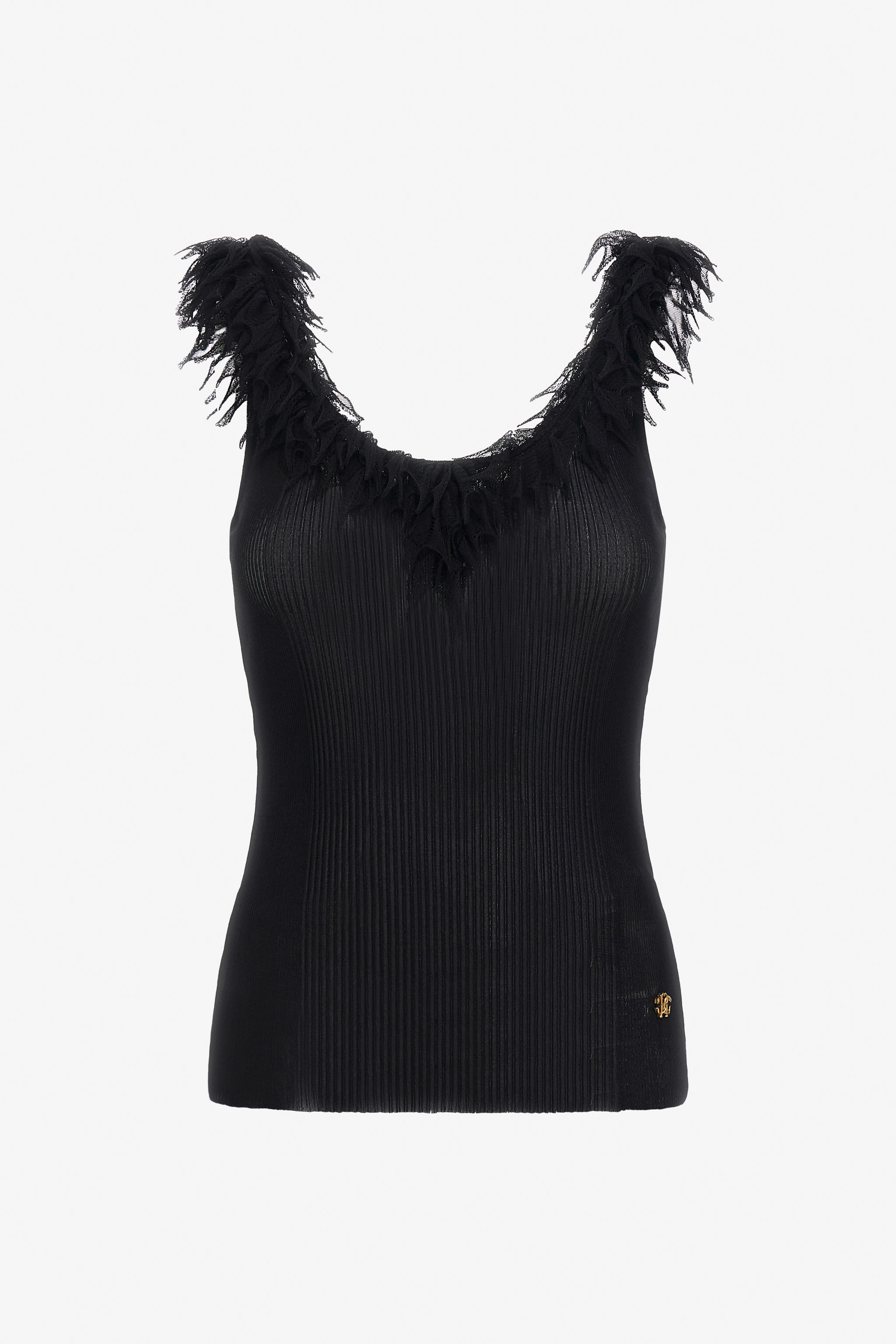 Roberto Cavalli Chic Black Knit Top With Frayed Trim - Female - Sleeveless Tops - Black - M - Tops - Image 2
