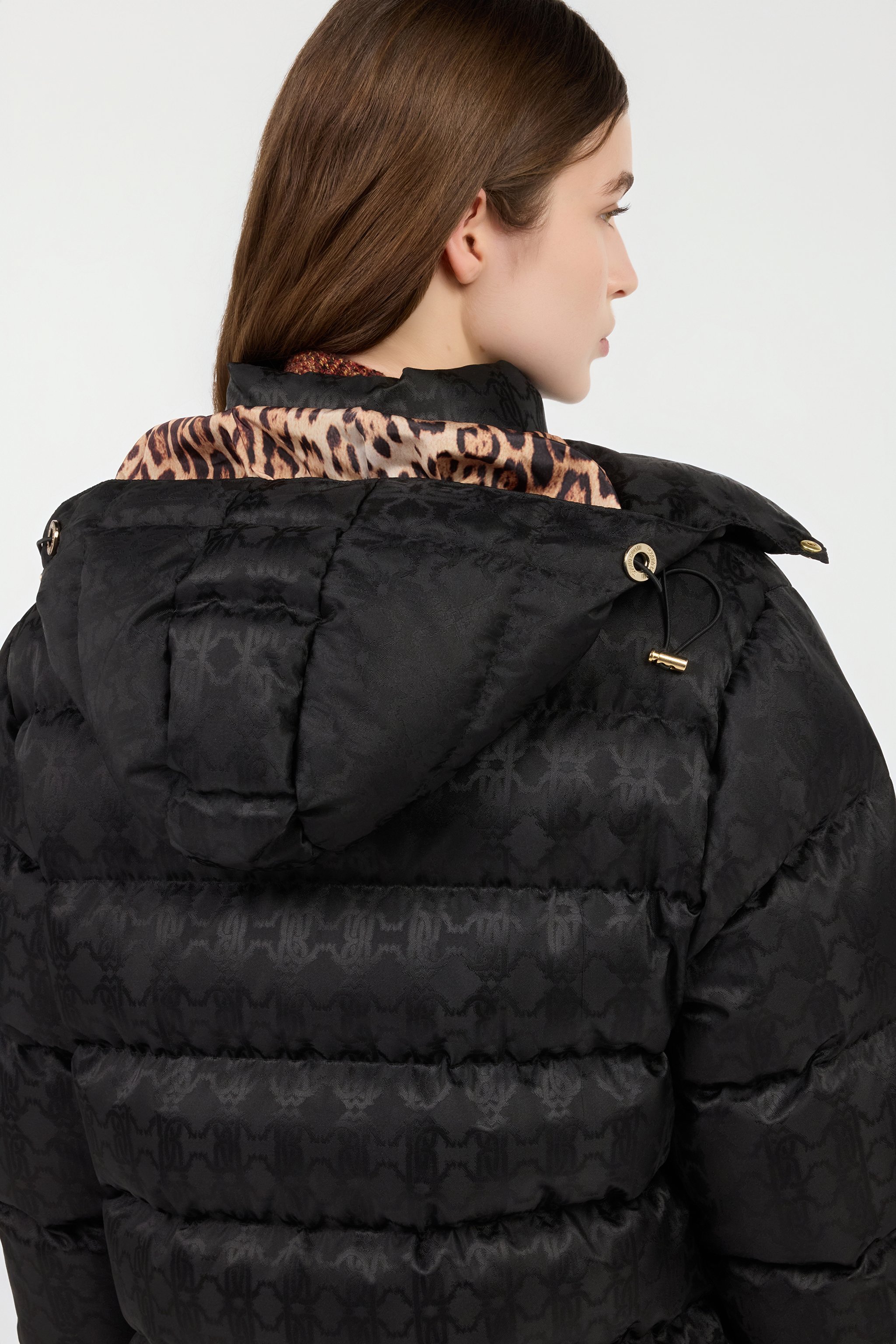 Roberto Cavalli Black Monogram Rc Long Down Jacket In Black