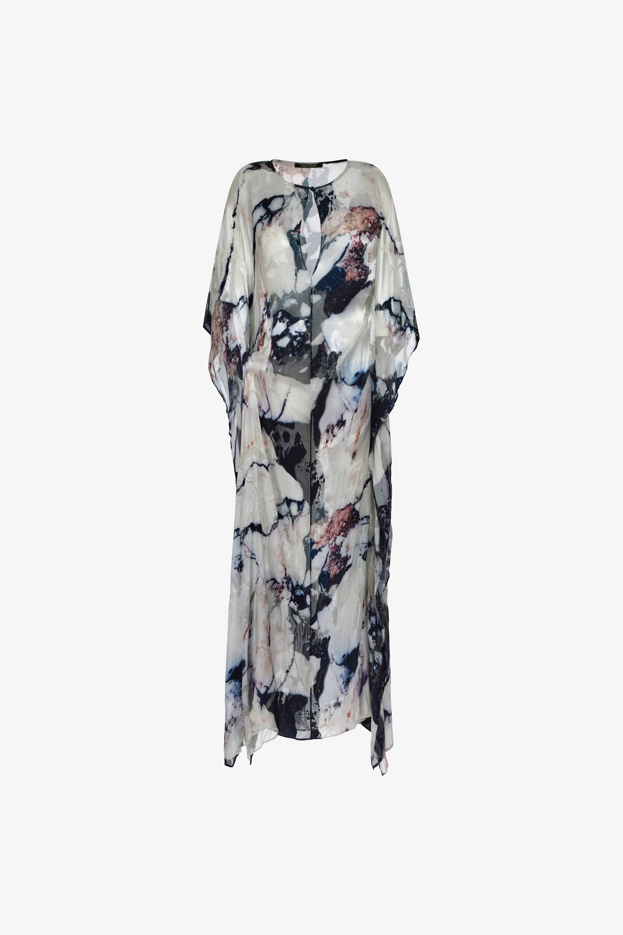 Roberto Cavalli Marble Print Kaftan In Black/white