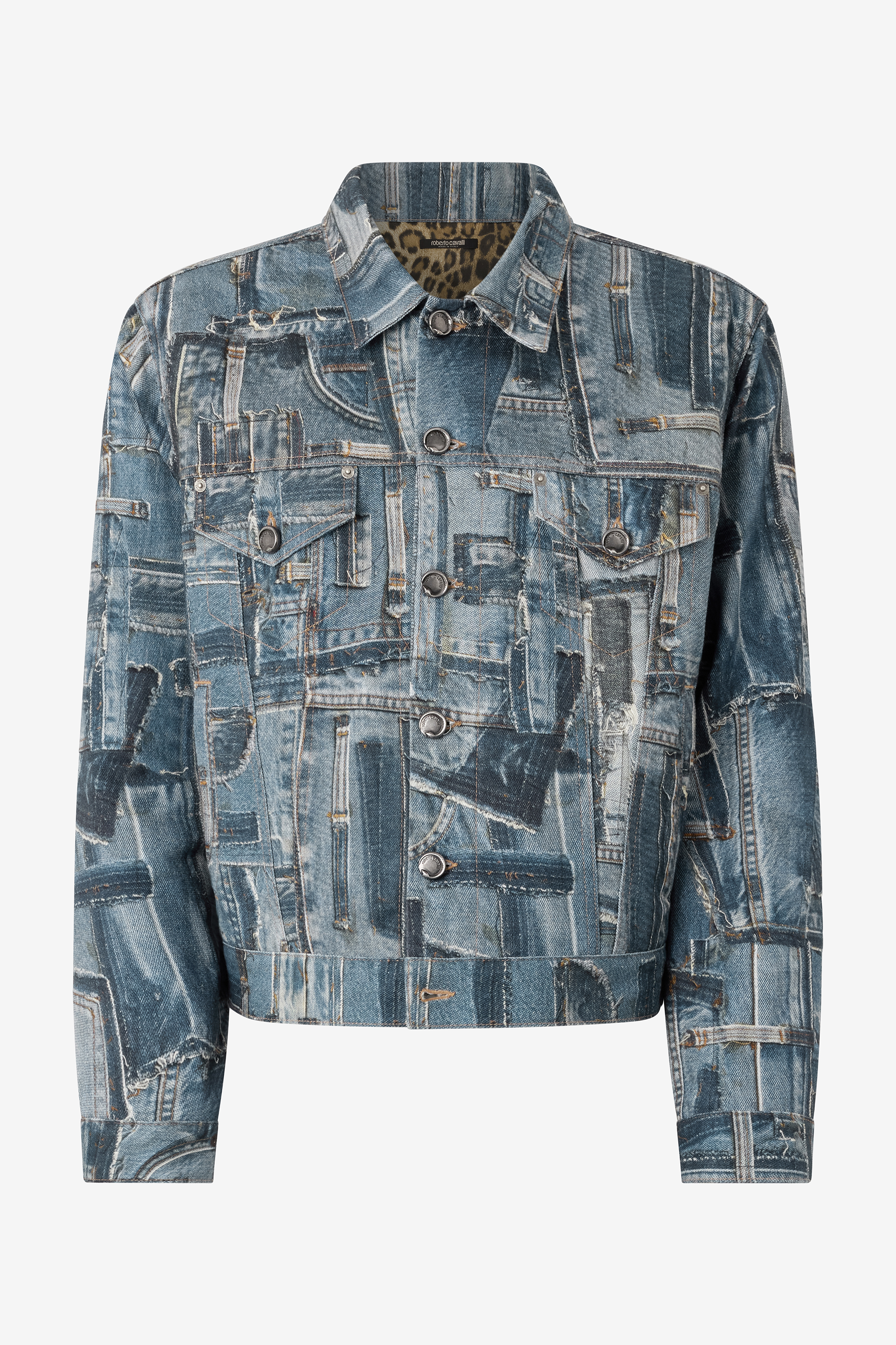 Roberto Cavalli Men's Blue Capsule Collection Patchwork Denim Jacket - Coats & Jackets