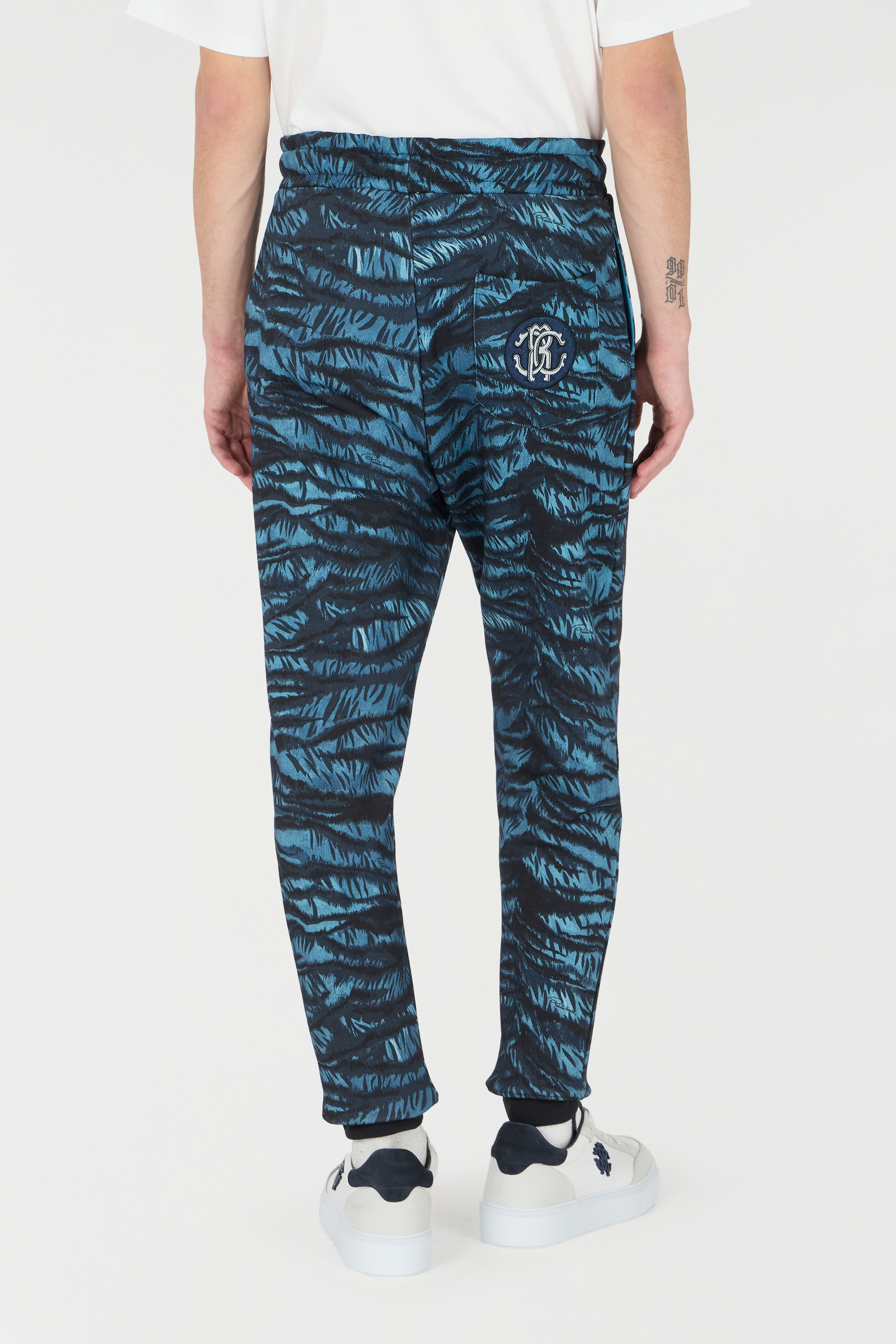 Roberto Cavalli Joggers With Tiger Skin Print In Blue