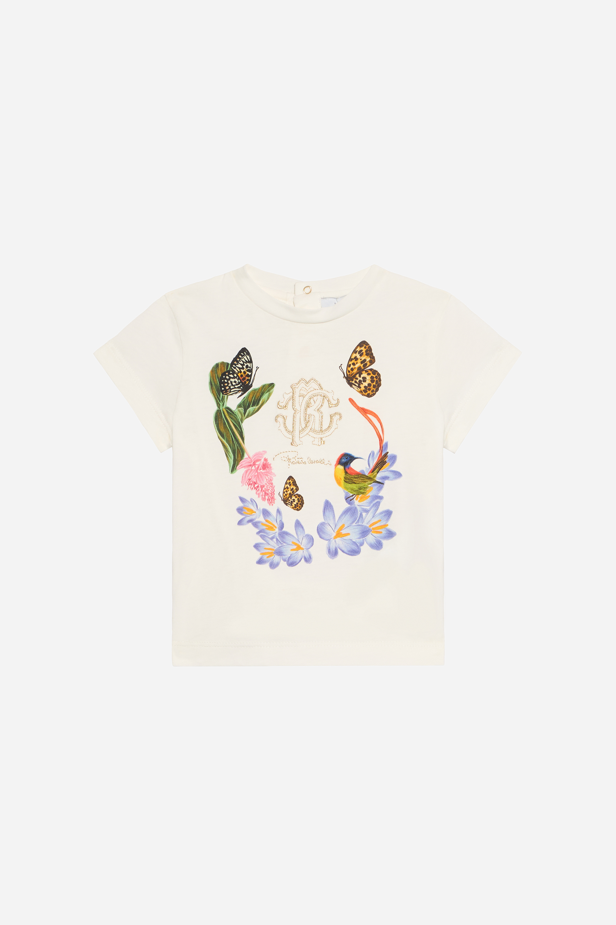 Roberto Cavalli , Kids Short Sleeve T-Shirts, Female, Beige, 18 M | 86 Cm, Enchanted Flora Tee - Image 2