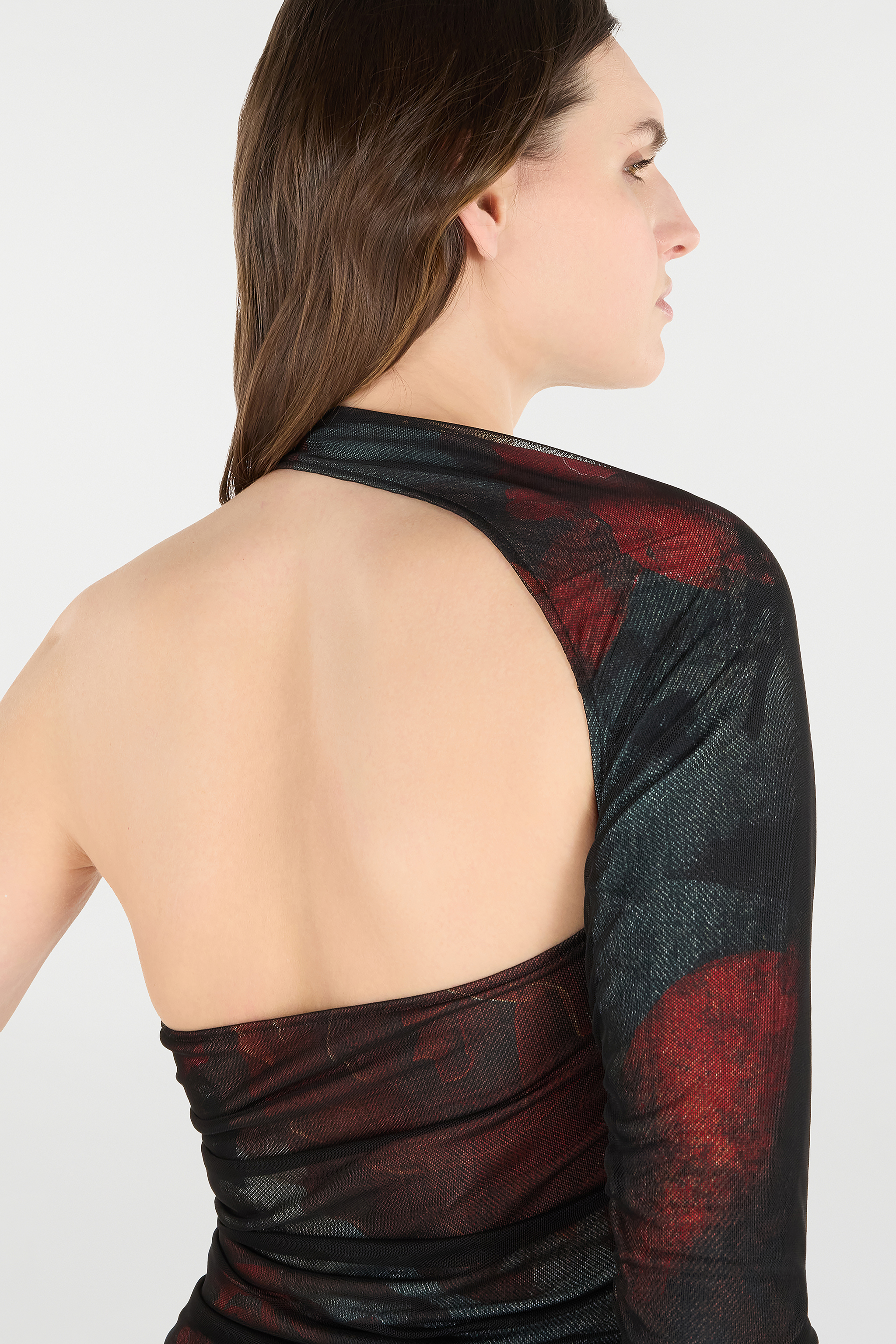 Roberto Cavalli One-sleeve Sweater With Rose And Snake In Bianco Rosso Nero