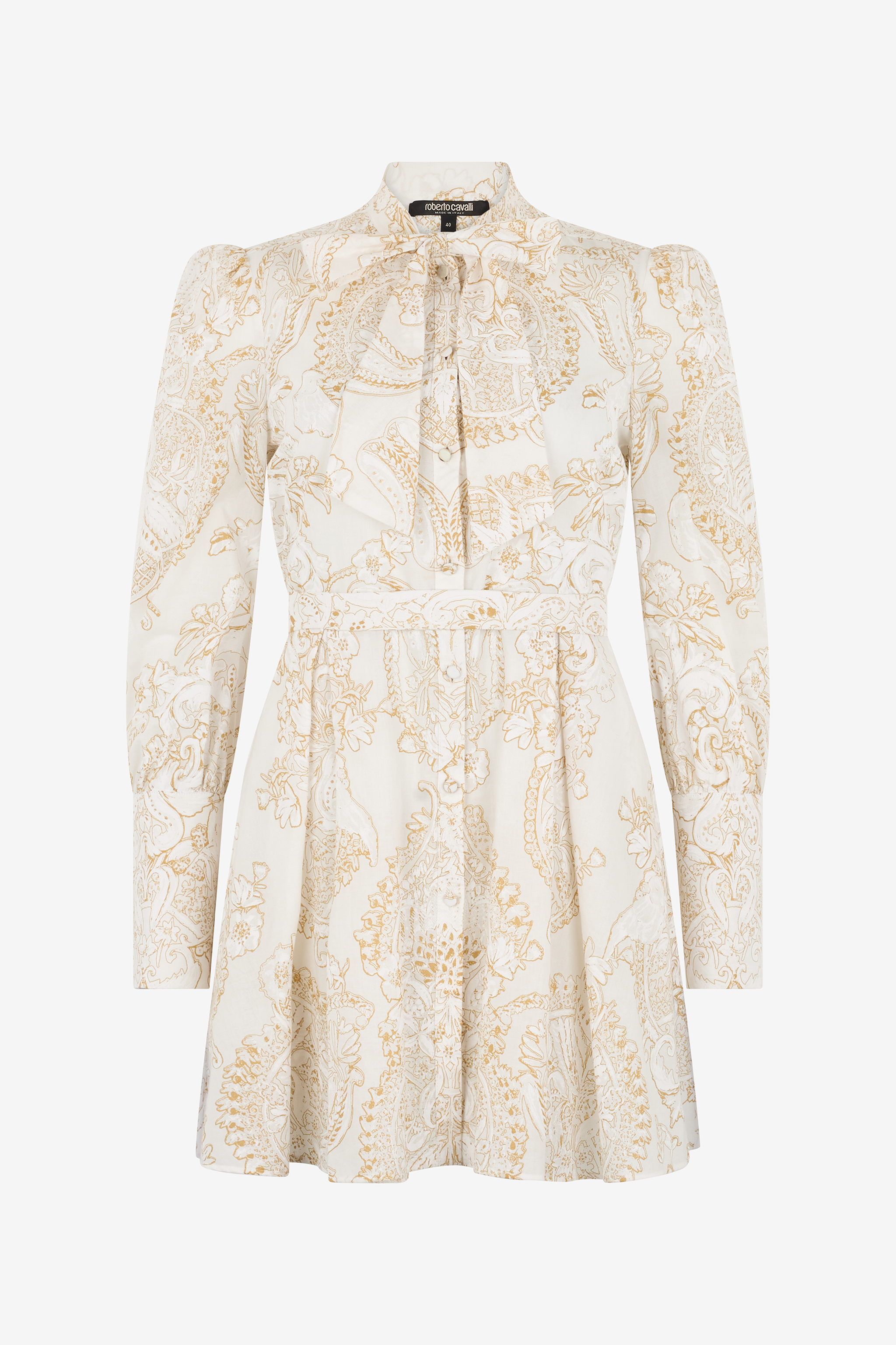 Roberto Cavalli Short Silk Dress with Ornamental Motif in White