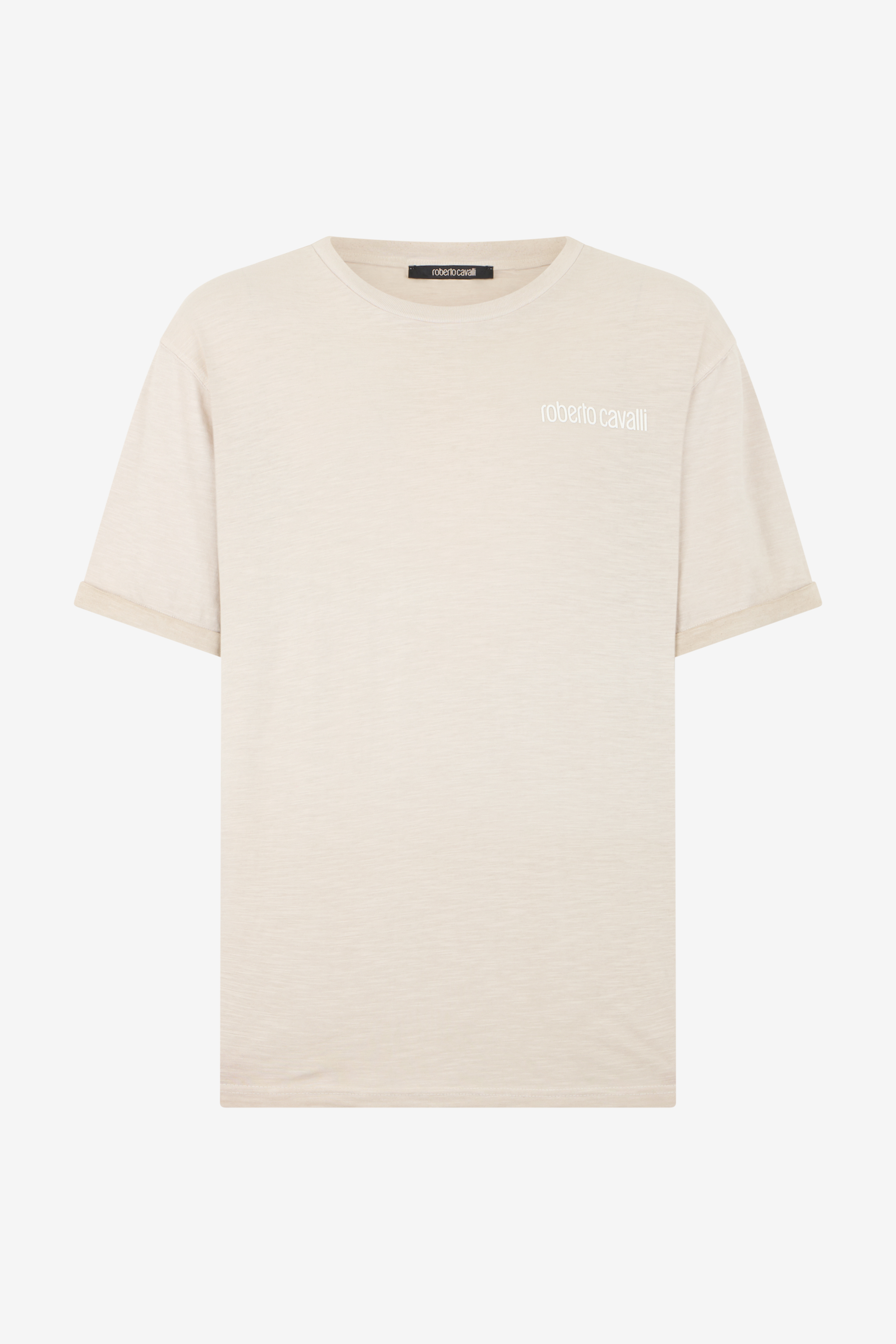 Roberto Cavalli Men's Beige/White T-Shirt With Back Snake Print - T-Shirts And Polos