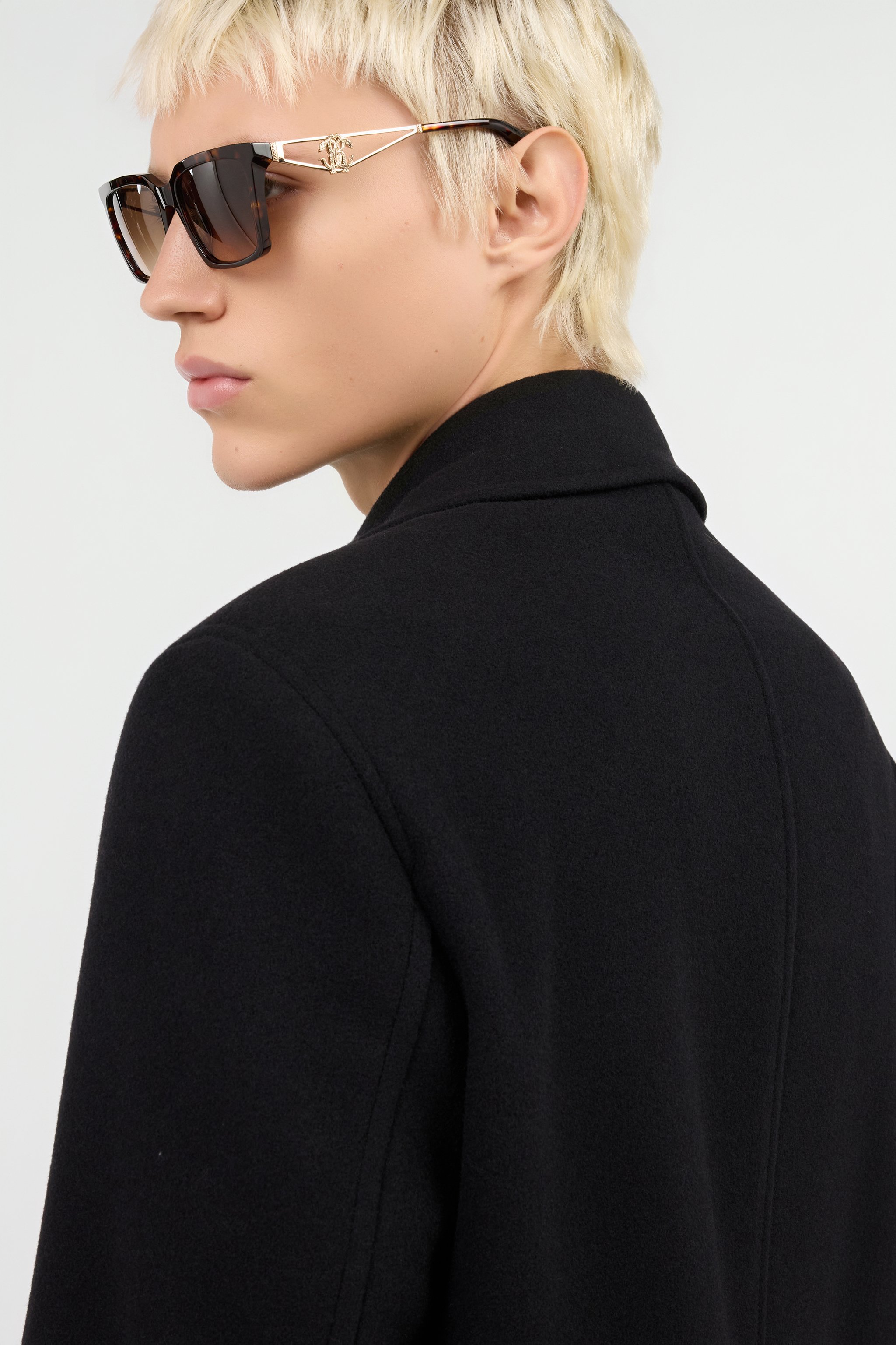 Black Wool Double-Breasted Peacoat