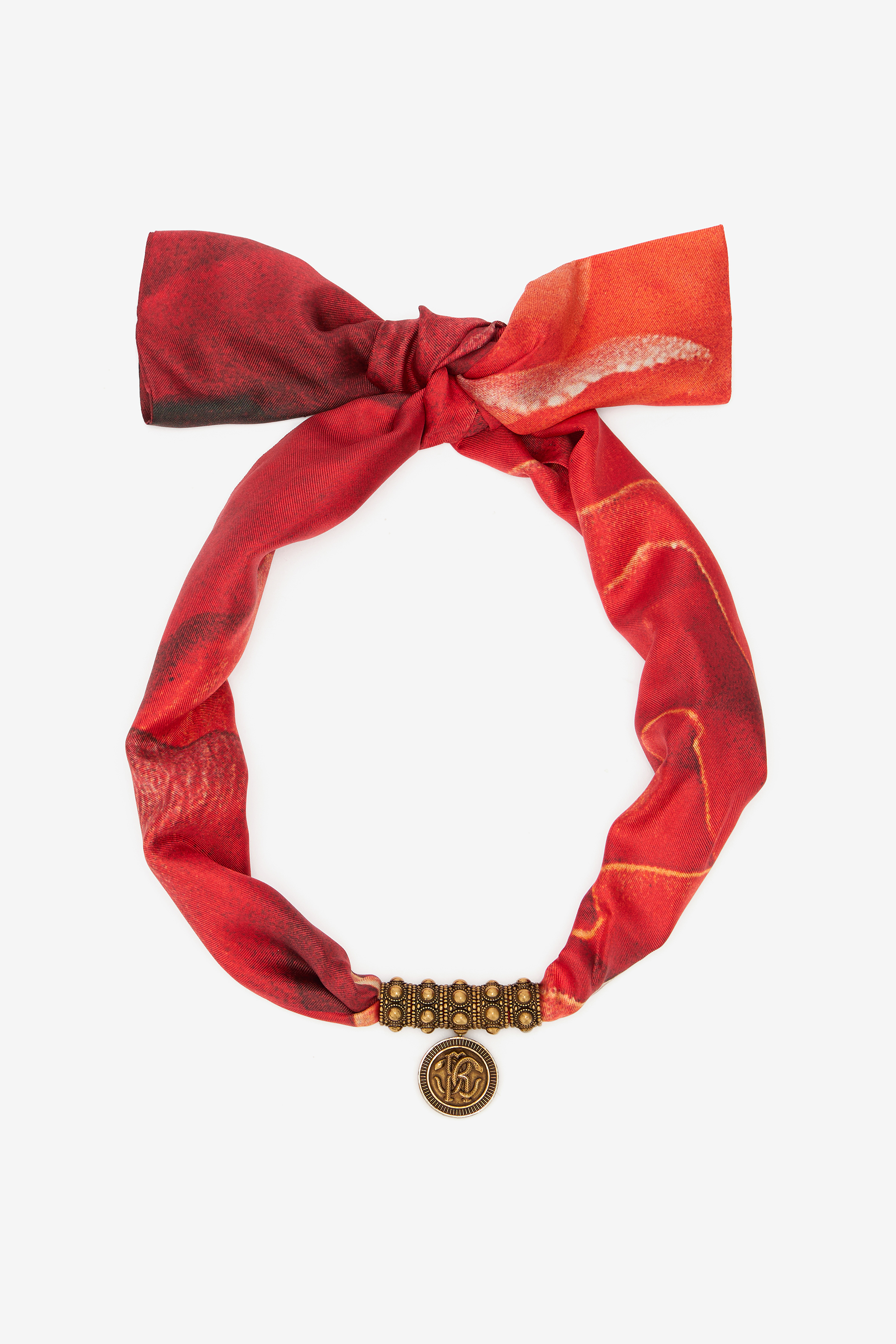 Roberto Cavalli Women's Red Necklace In Metal And Printed Silk - Accessories