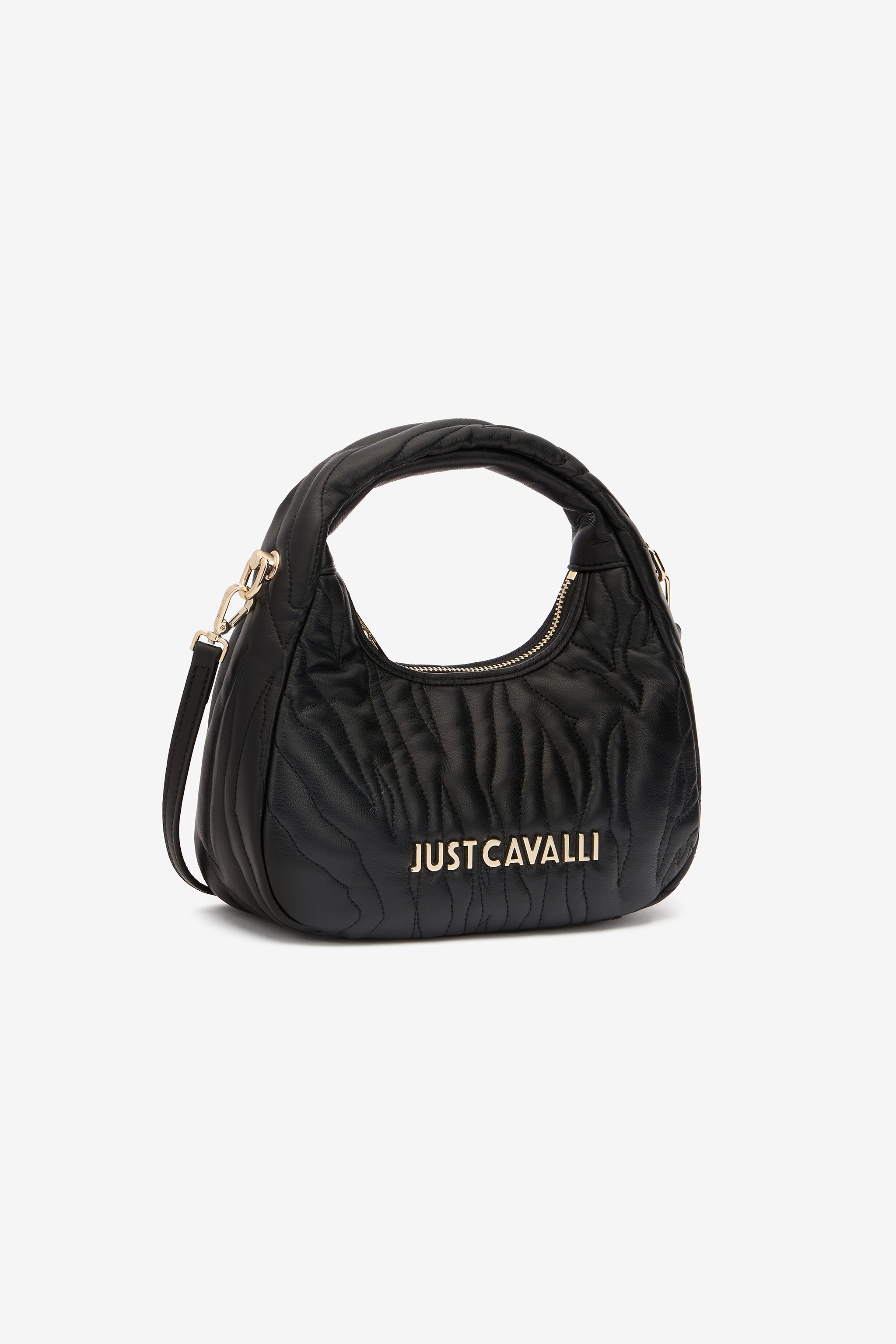 Shop Roberto Cavalli Abgesteppte Hobo-tasche Mit Logo In Black