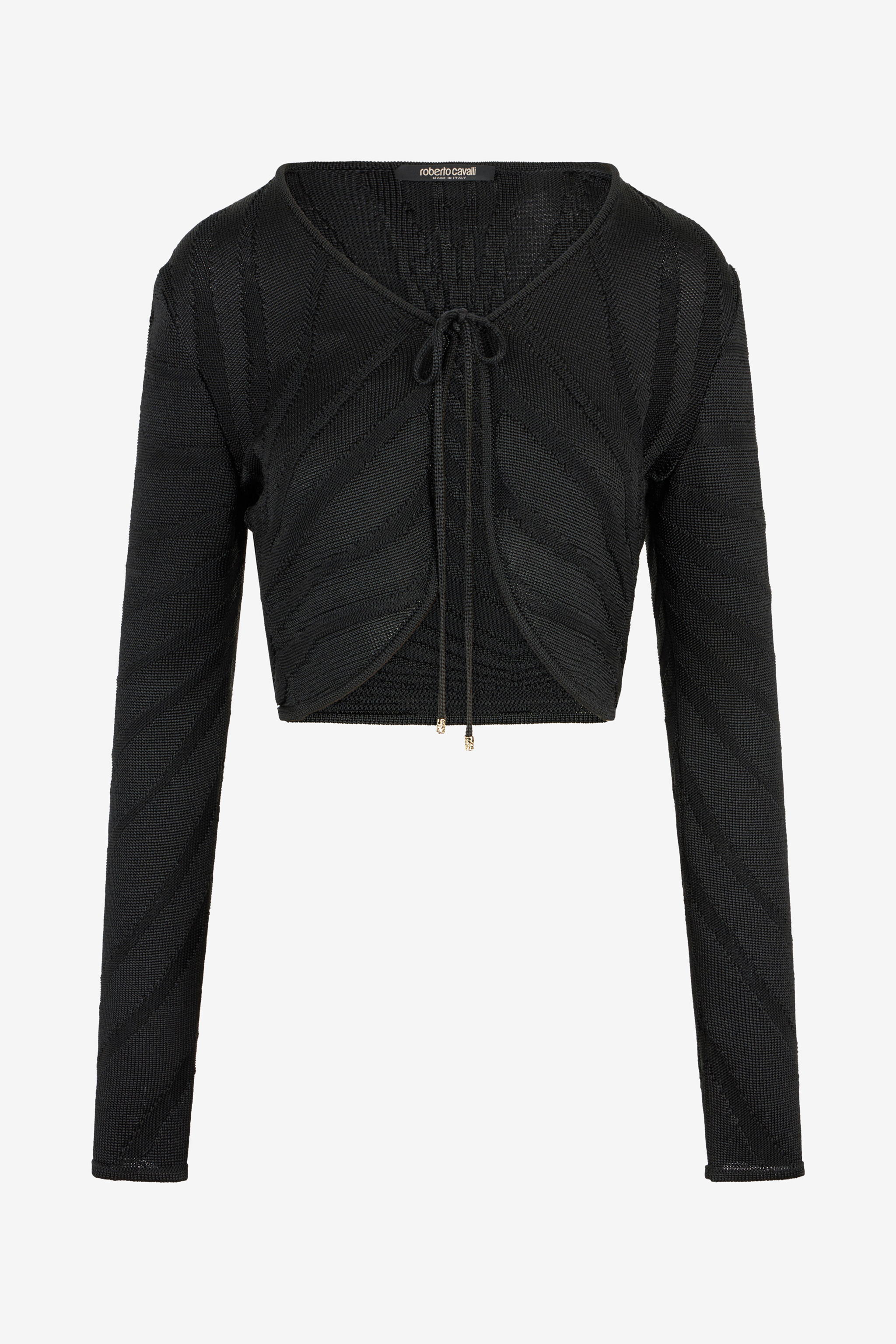 Roberto Cavalli Women's Black Cropped Tie Front Cardigan - Knitwear