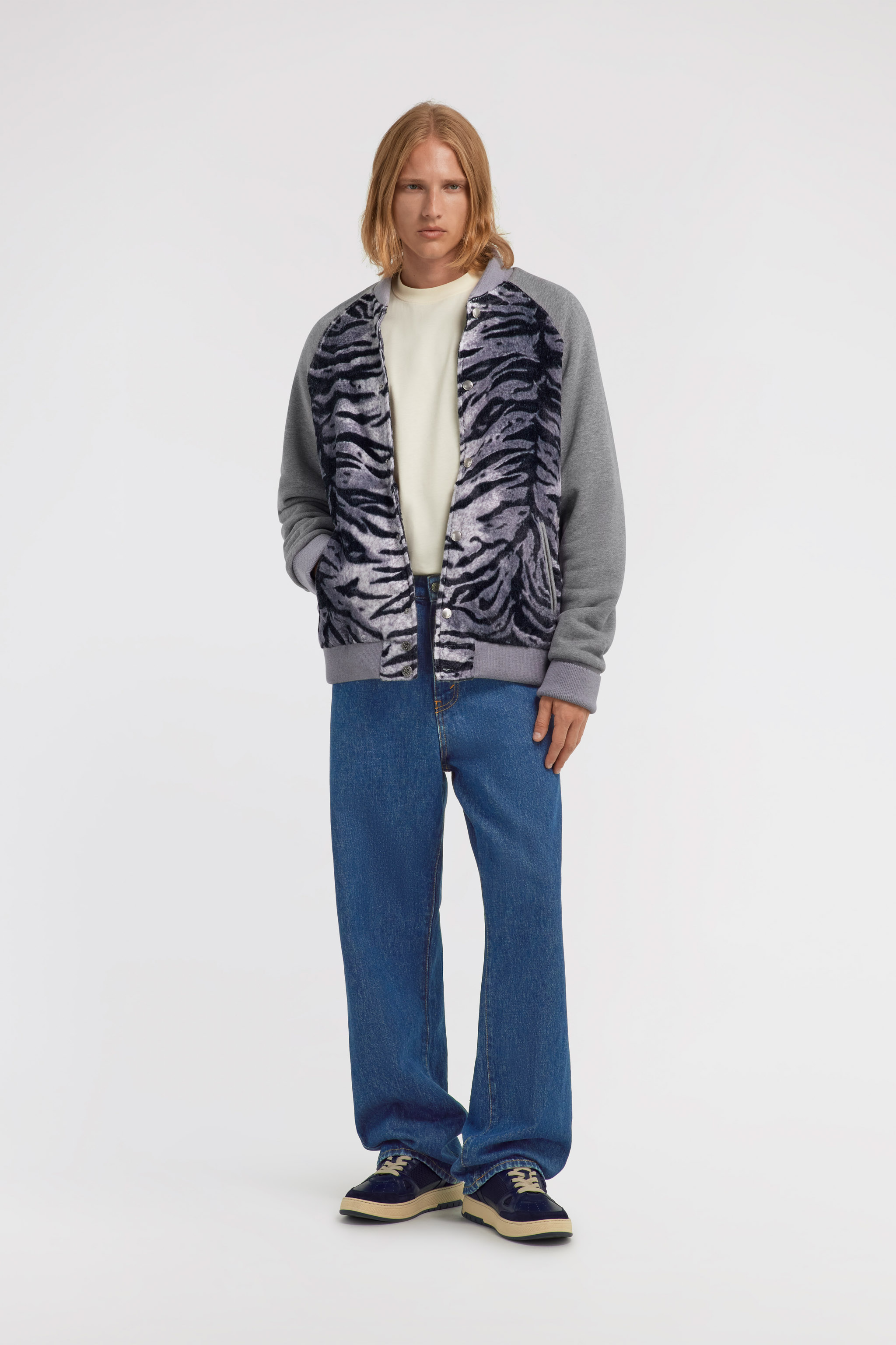 Roberto Cavalli Zebra Print Sweatshirt With Buttons In Gray
