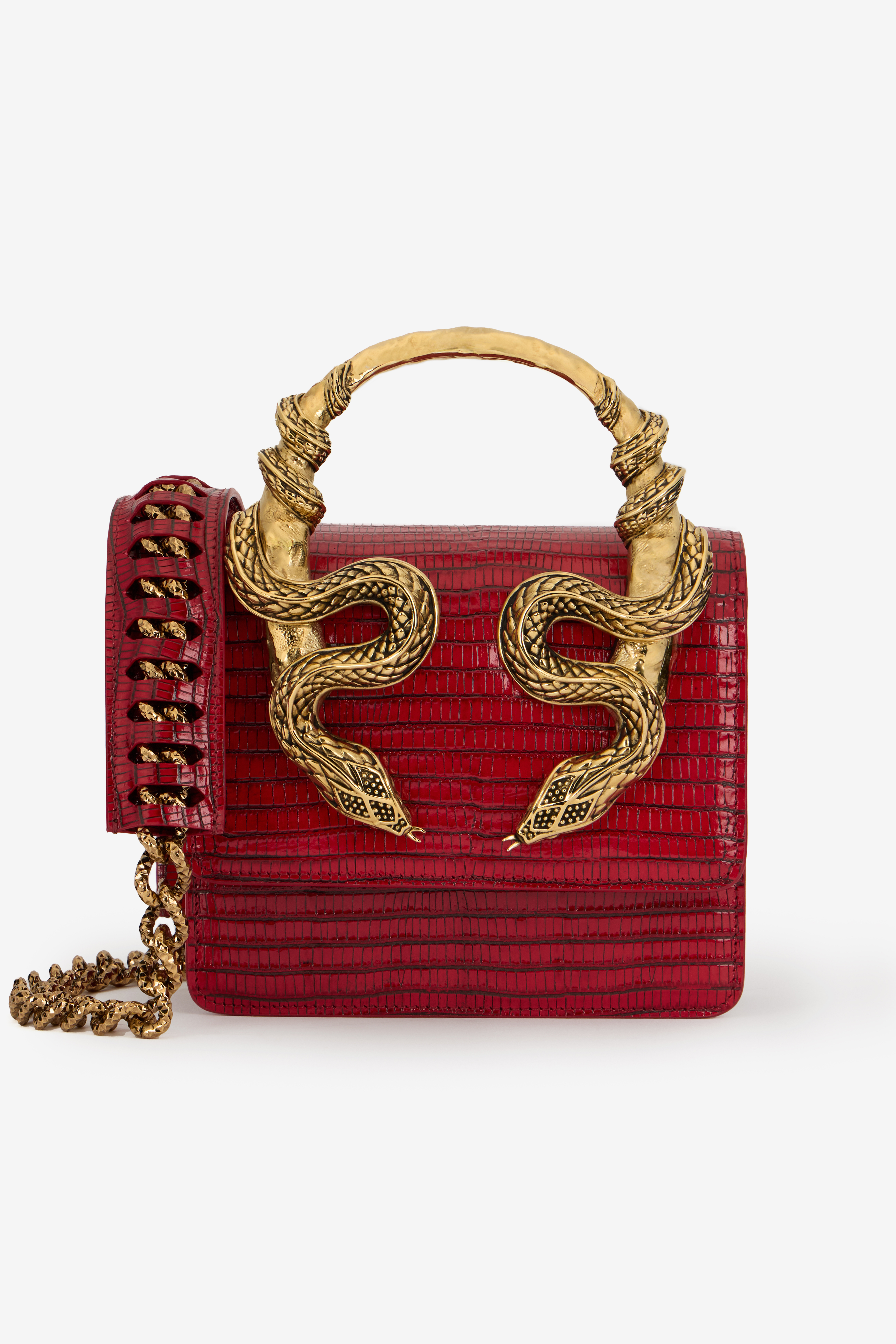 Roberto Cavalli Women's Red Serpentine Bag - Top Handle