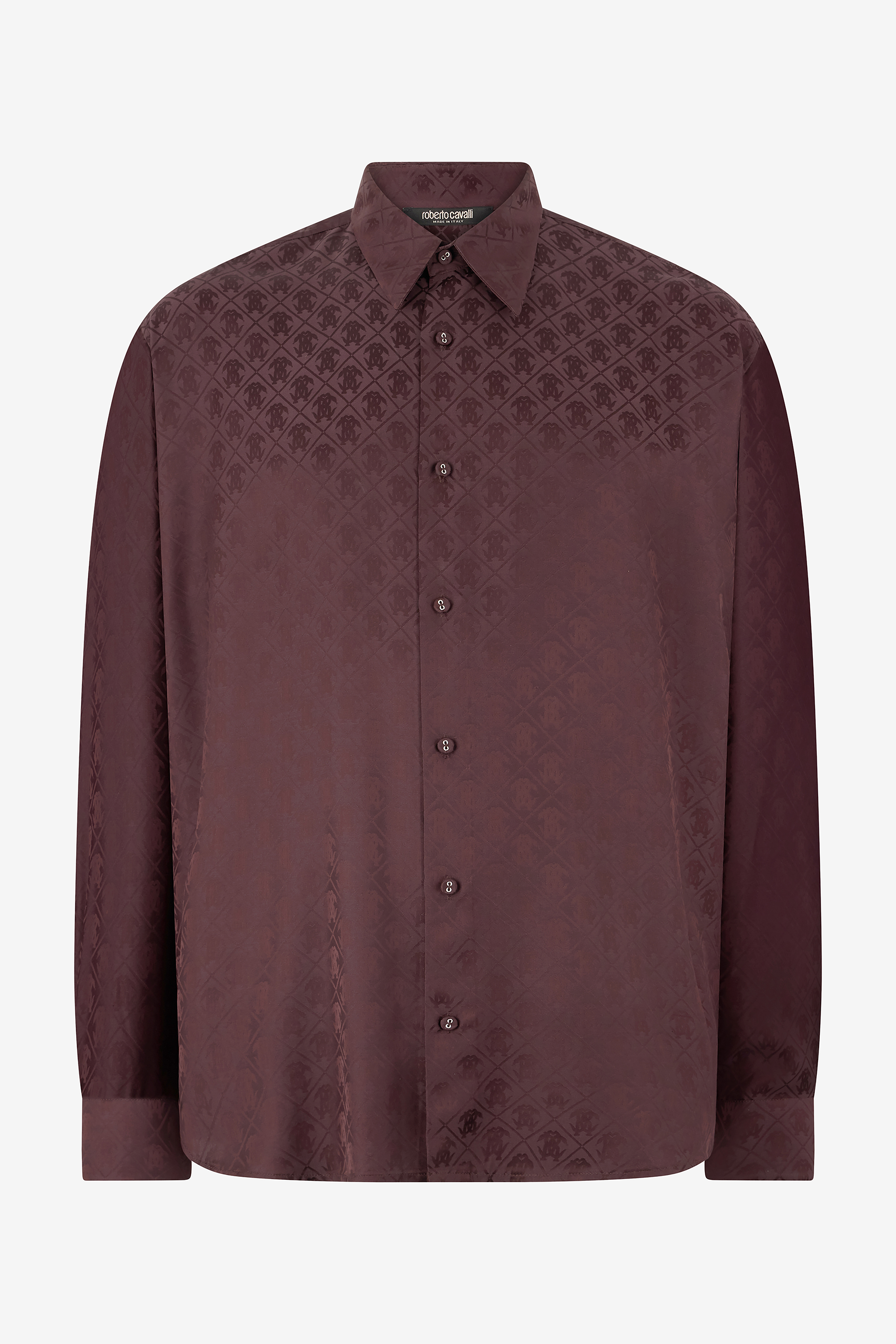 Roberto Cavalli Men's Purple Silk-Blend Shirt With All-Over Monogram - Promo Sale Fw2025
