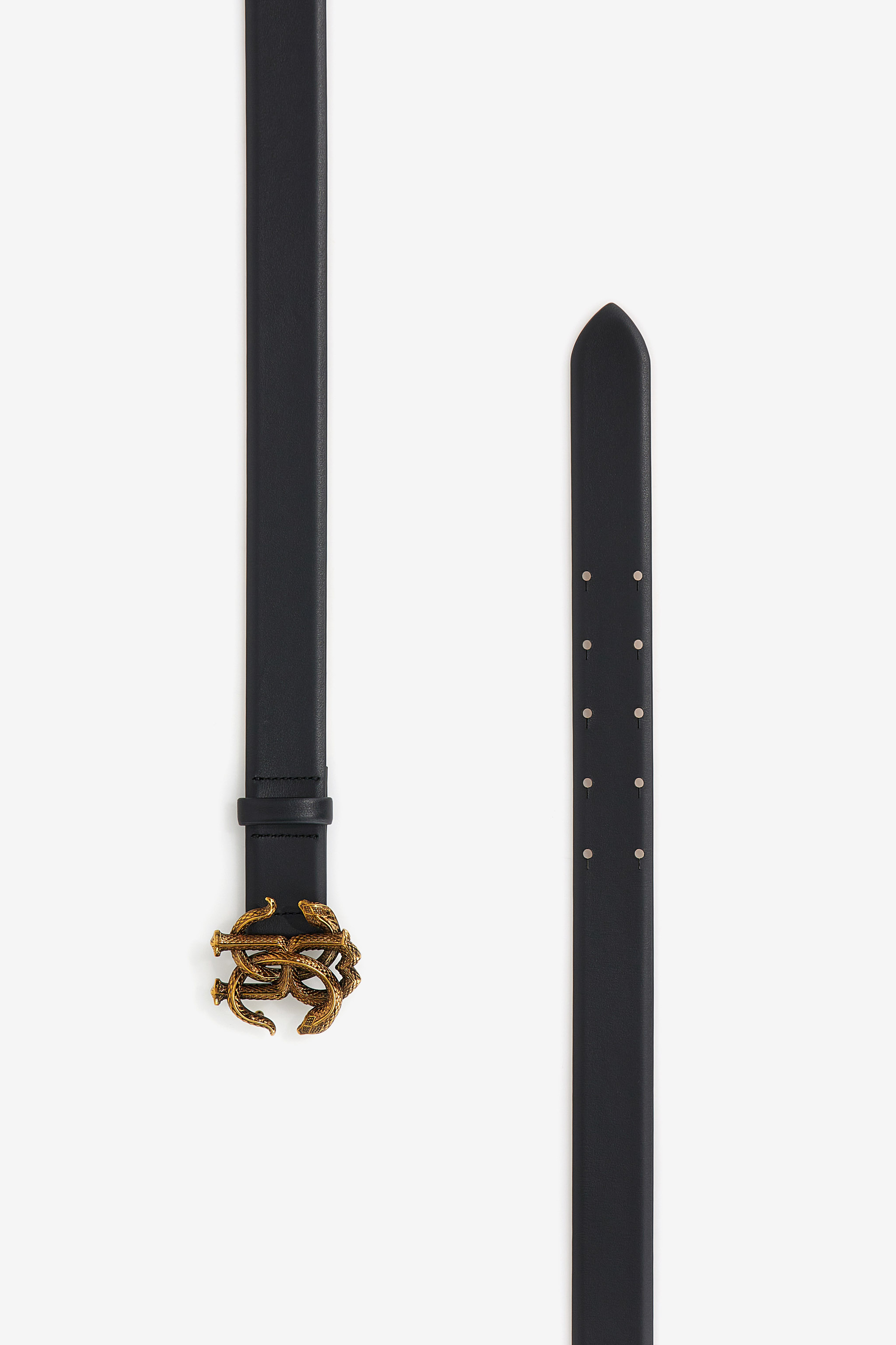 ROBERTO CAVALLI LEATHER BELT WITH MONOGRAM MIRROR SNAKE