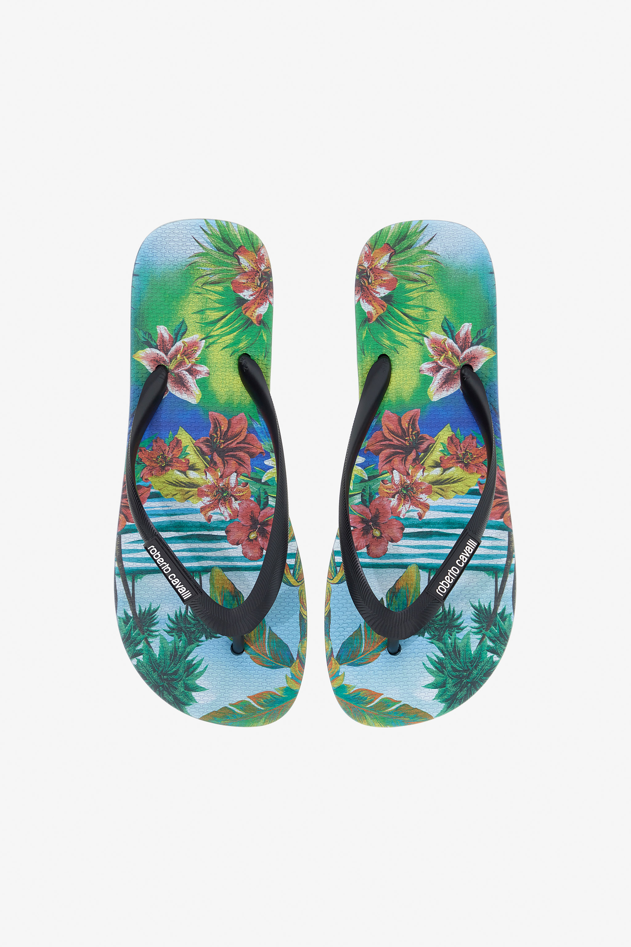 Roberto Cavalli Hawaii Print Rubber Flip-flops In Light Blue