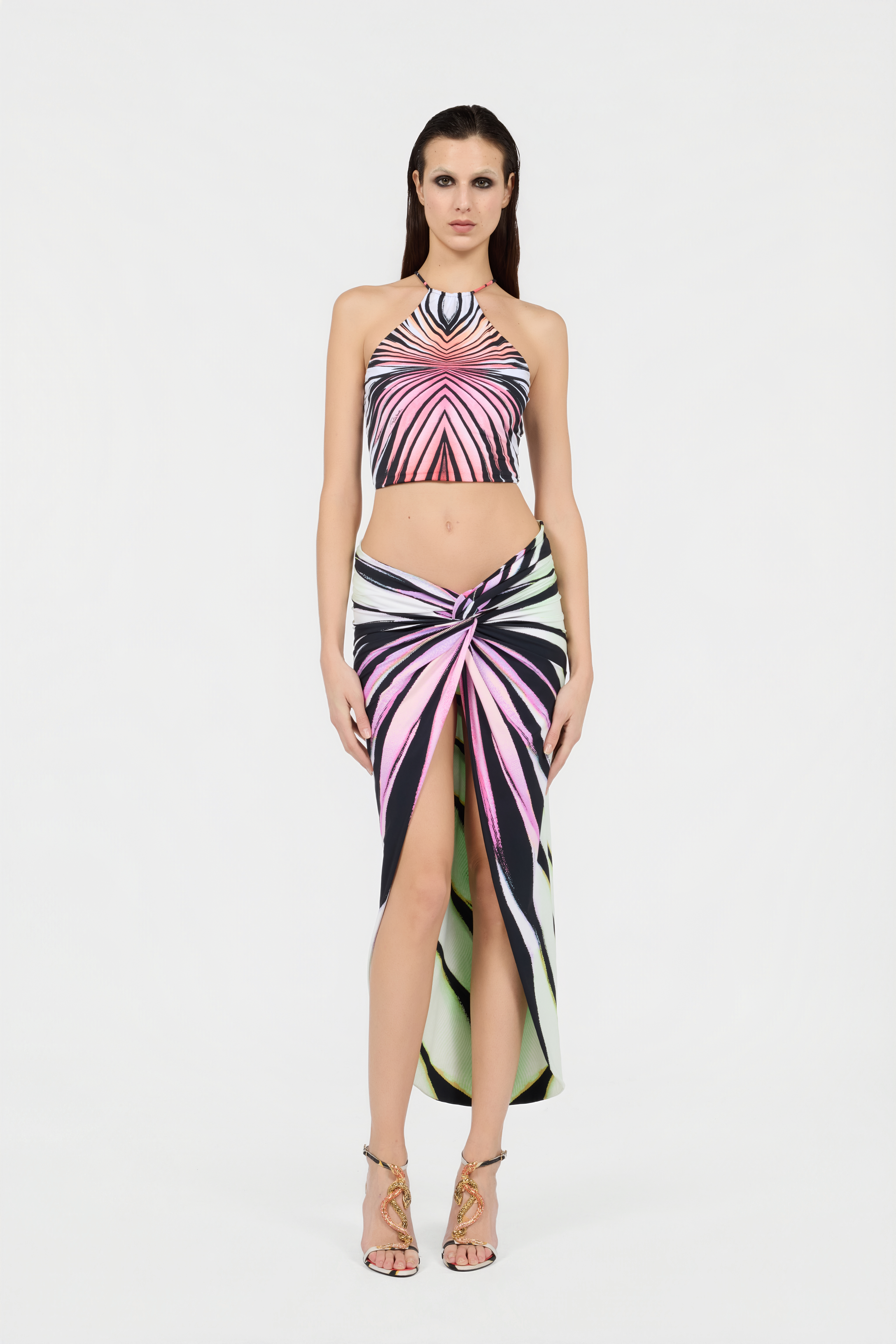 Roberto Cavalli Ray Of Sea Butterfly-print Knot-detail Sarong In Black