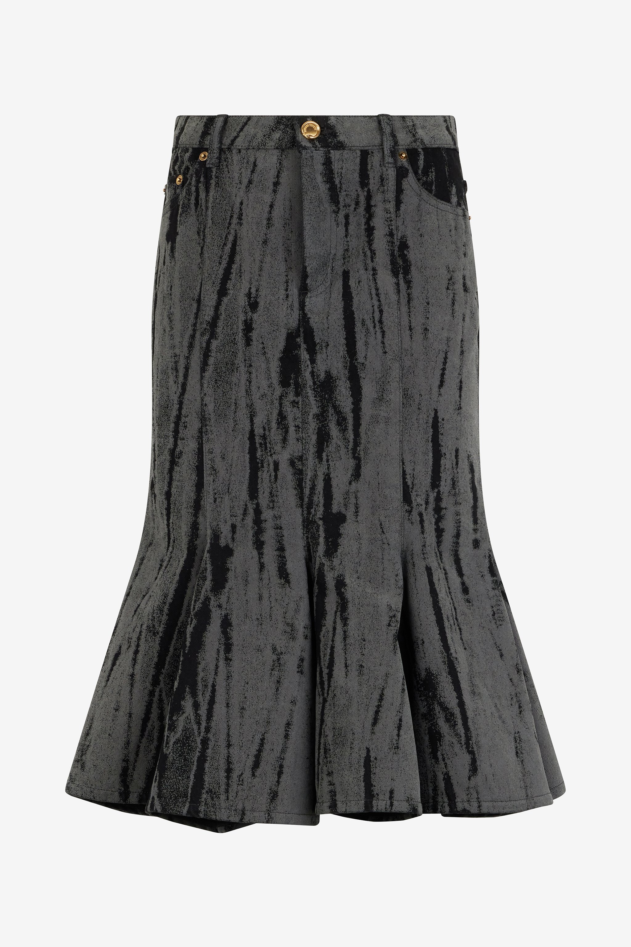 Roberto Cavalli Black Denim Skirt With A Streak Effect In Black