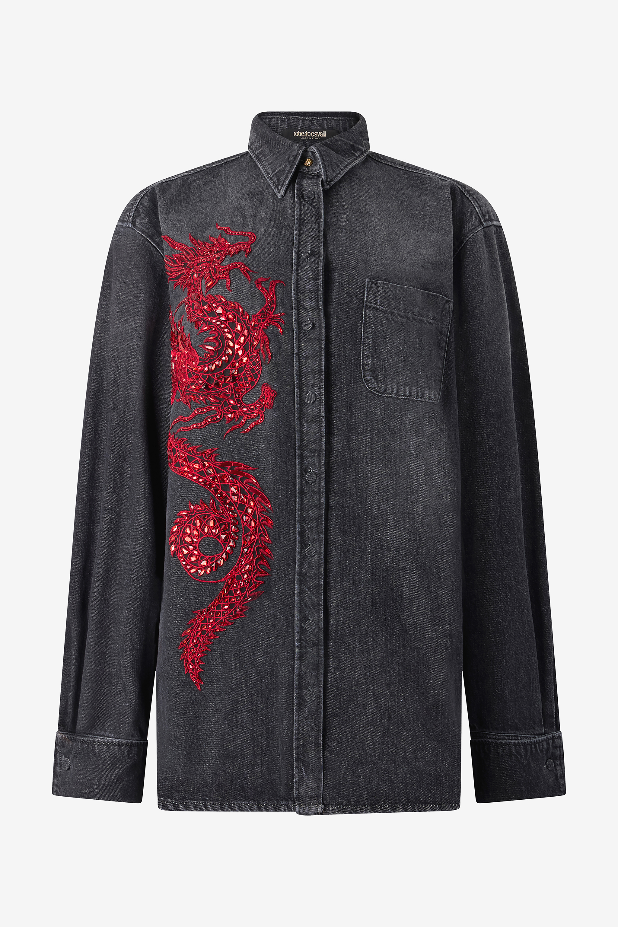 Roberto Cavalli Shirt With Embroidery And Sequins In Black