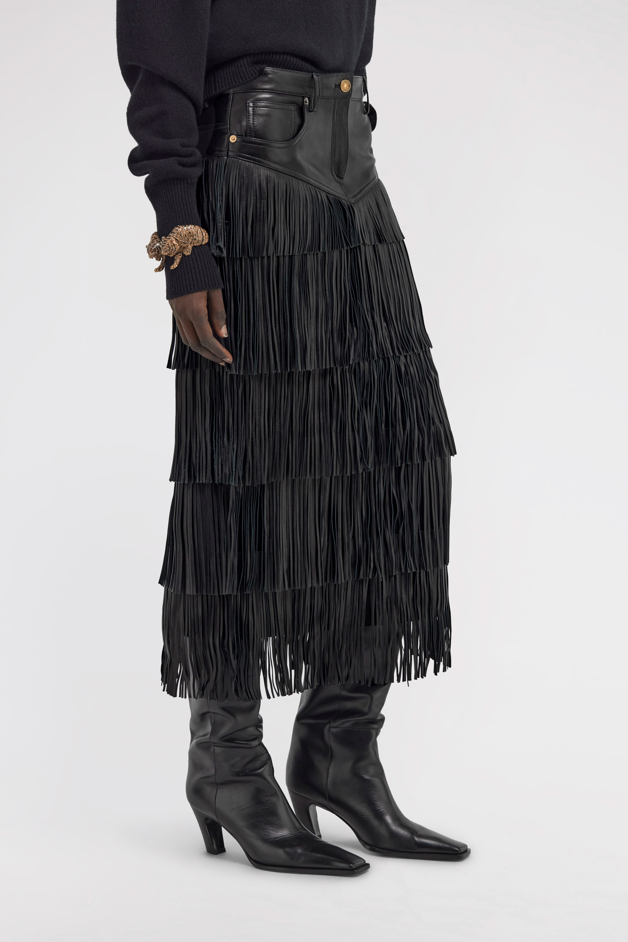 Roberto Cavalli Fringed Midi Skirt In Black