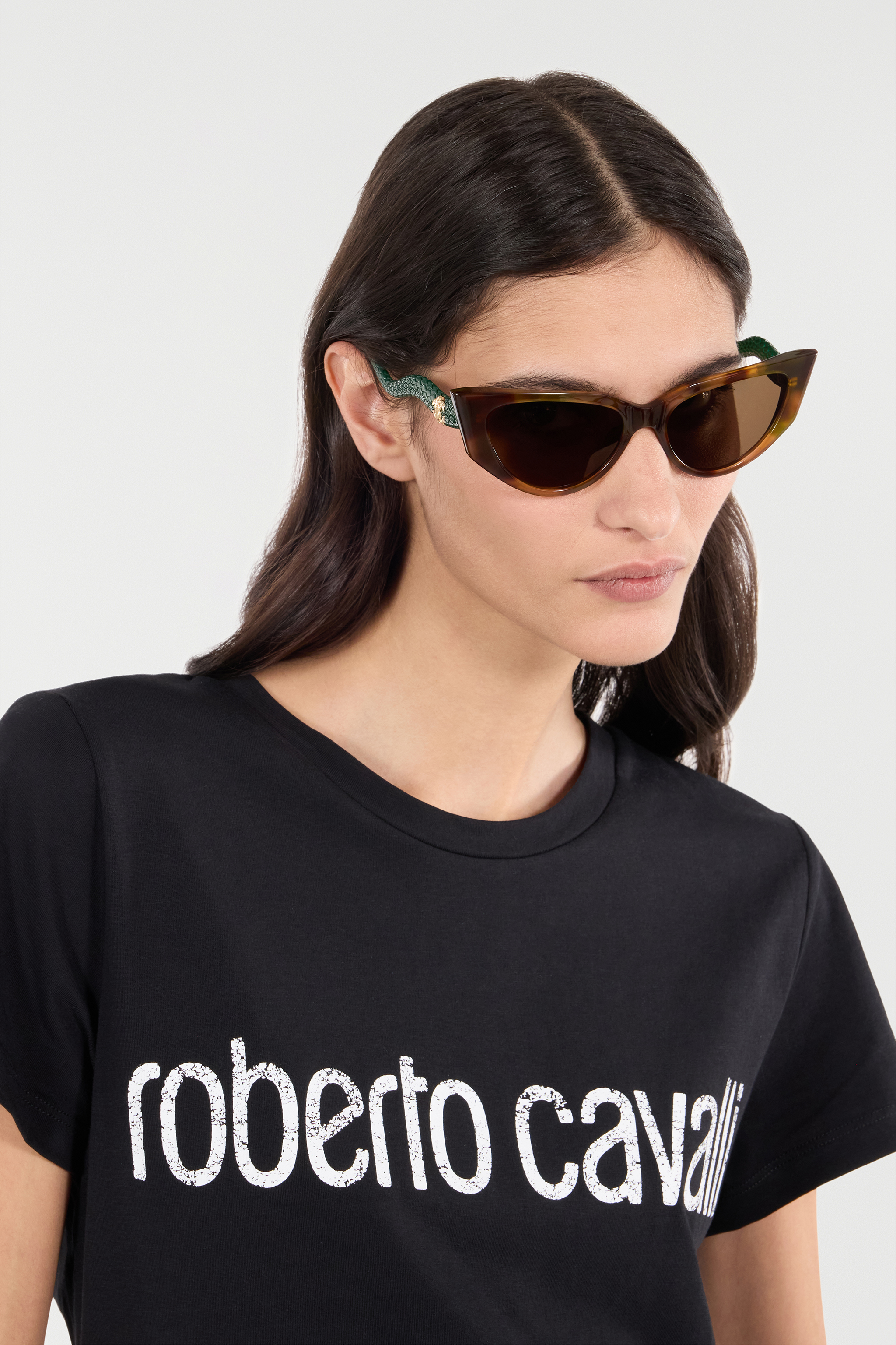 ROBERTO CAVALLI SONNENBRILLE IN CAT-EYE-FORM MIT BÜGELN IM SKALENEFFEKT 
