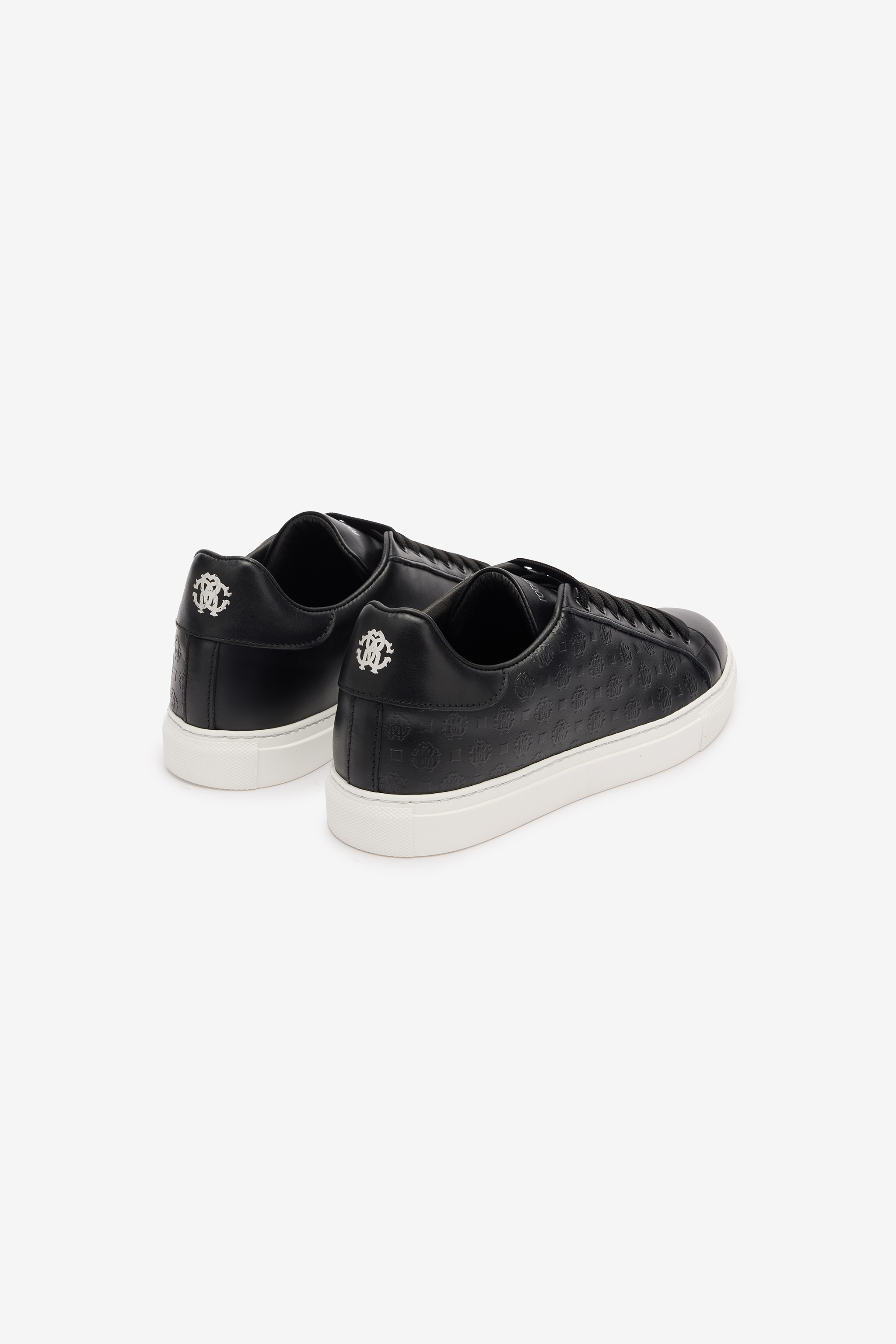Roberto Cavalli Sneakers With All-over Rc Monogram In Black/silver