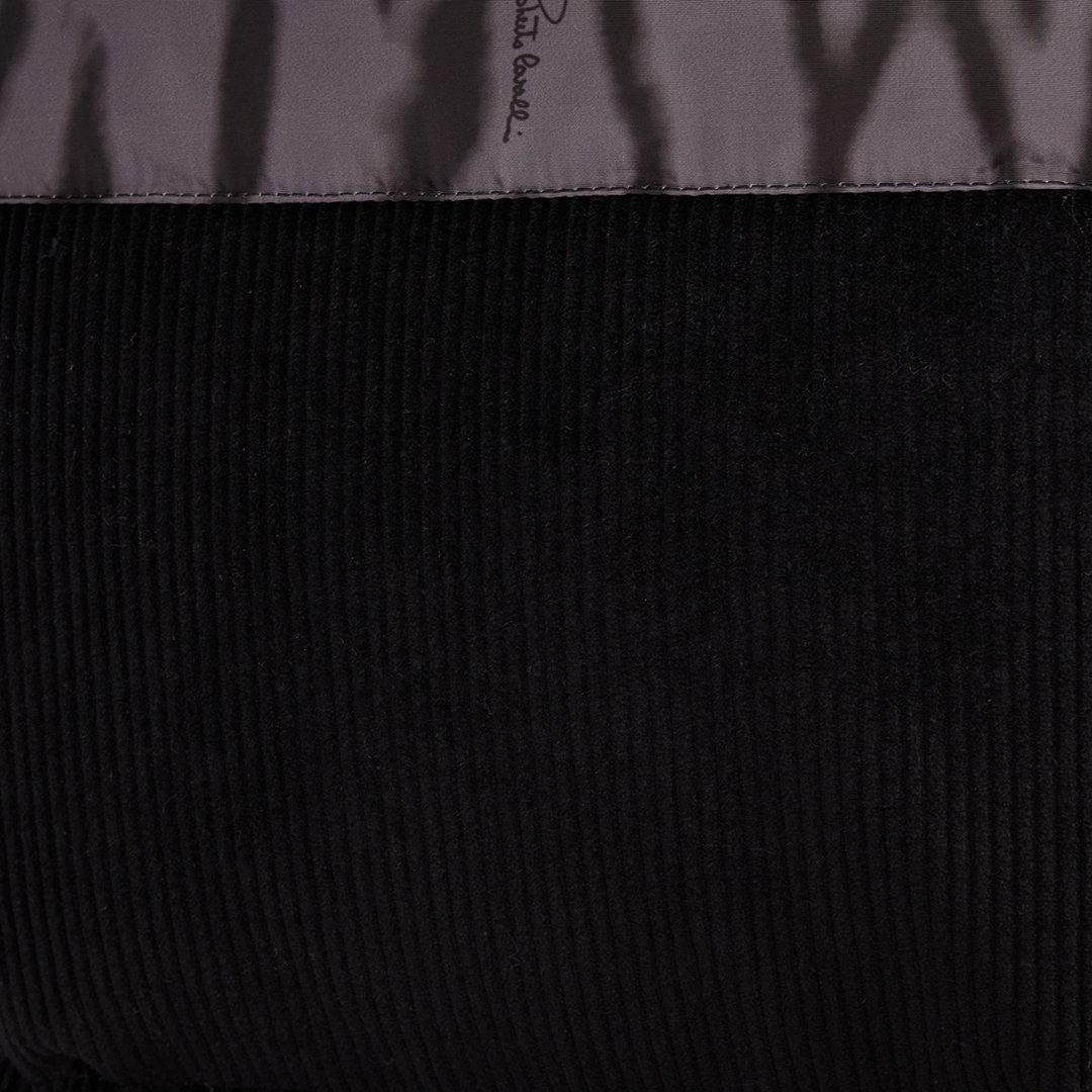 Black Corduroy Down Jacket With Zebra Print