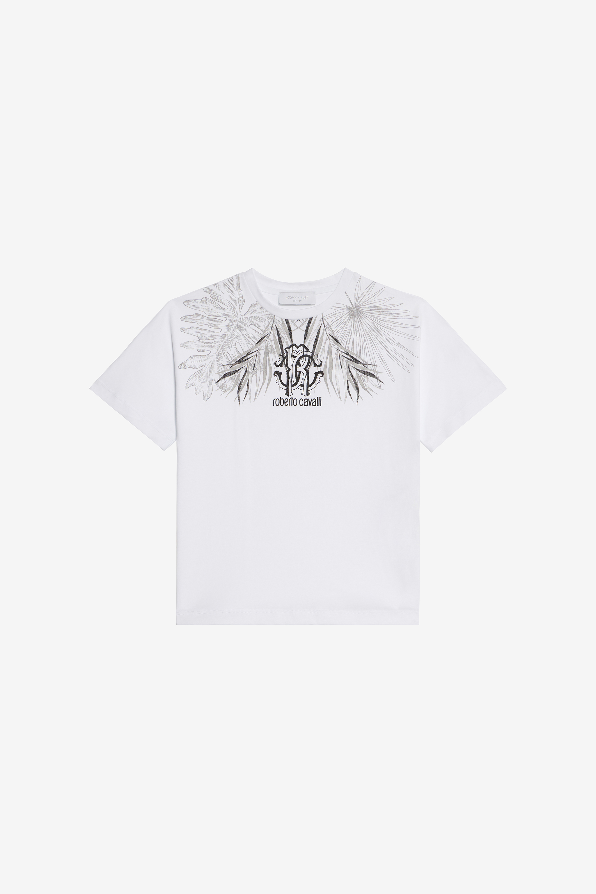 Roberto Cavalli Boys White Optic T-Shirt With Leaf Print And Logo - T-Shirts And Polos Optical