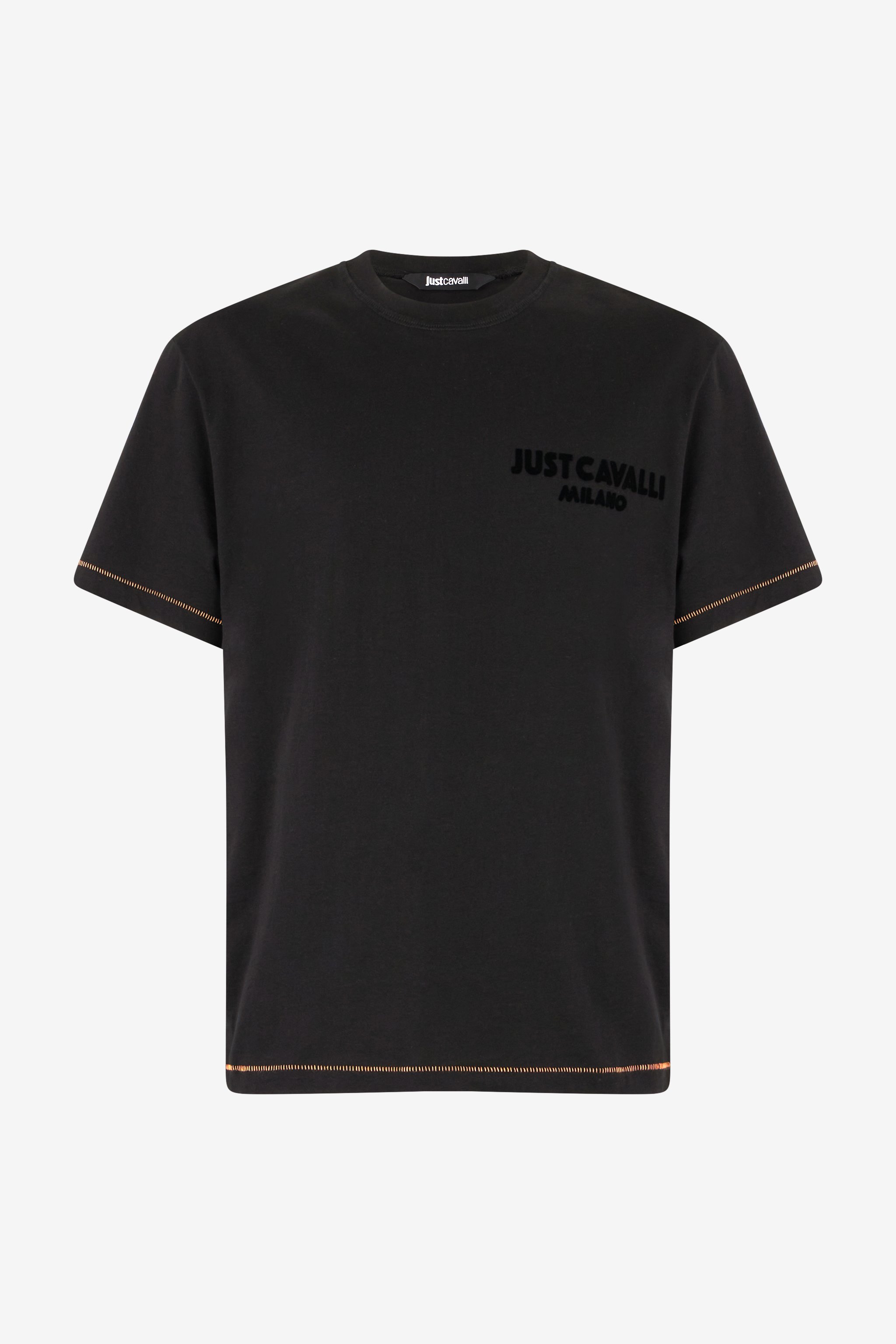 Roberto Cavalli T-shirt With Jc Monogram And Contrasting Topstitching In Black