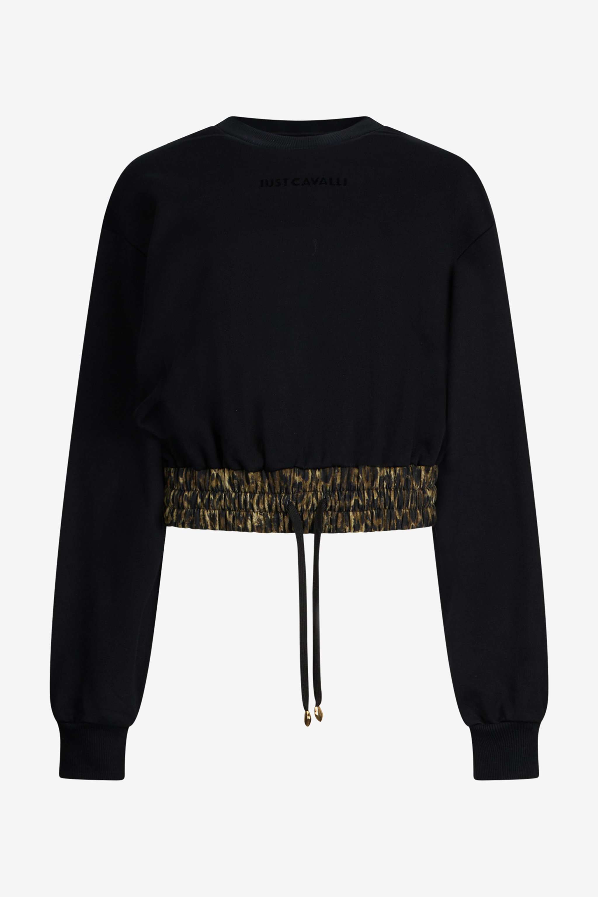 Black Cropped Sweatshirt With Animalier Print Band