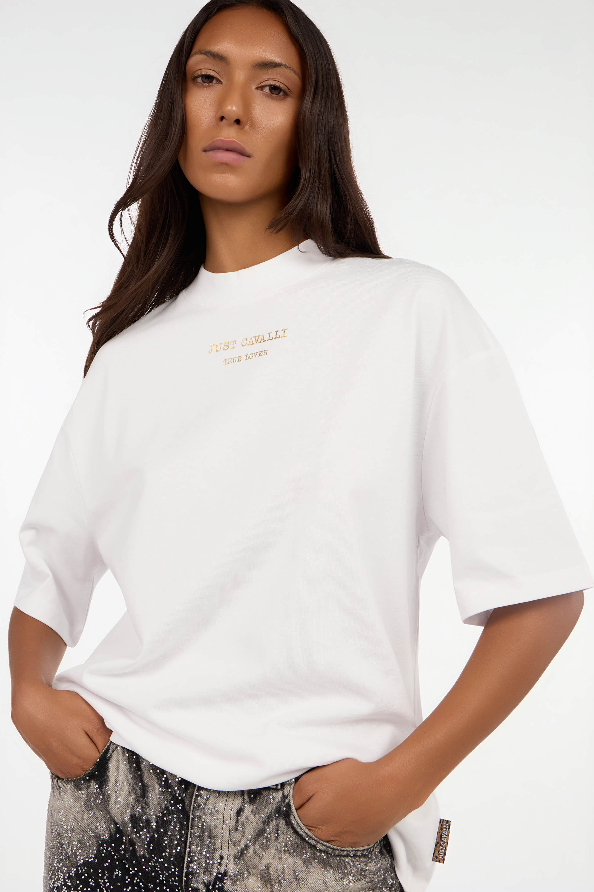 Roberto Cavalli White T-shirt With Front Print In White