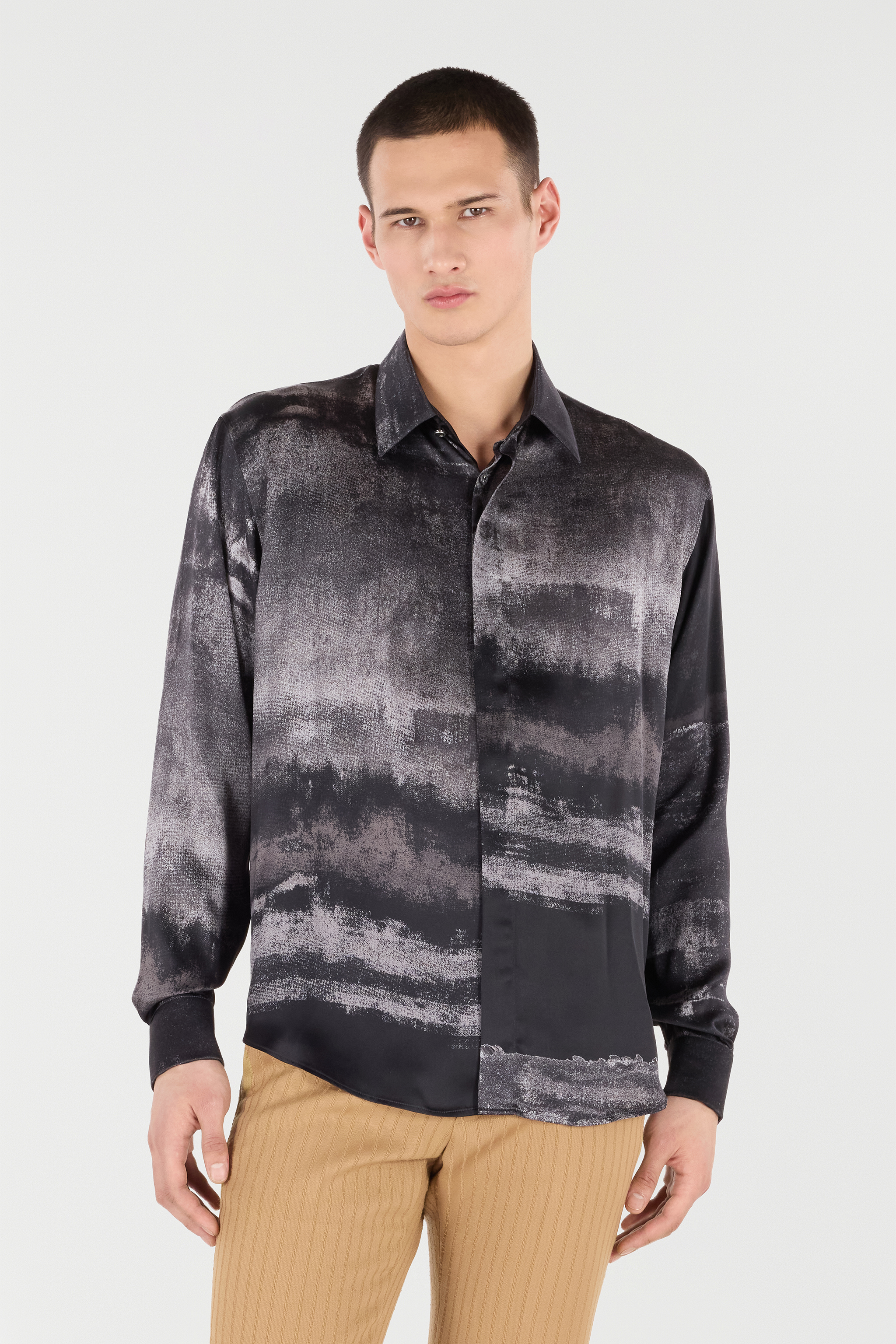 Roberto Cavalli Worn Gradient-effect Silk Shirt In Black