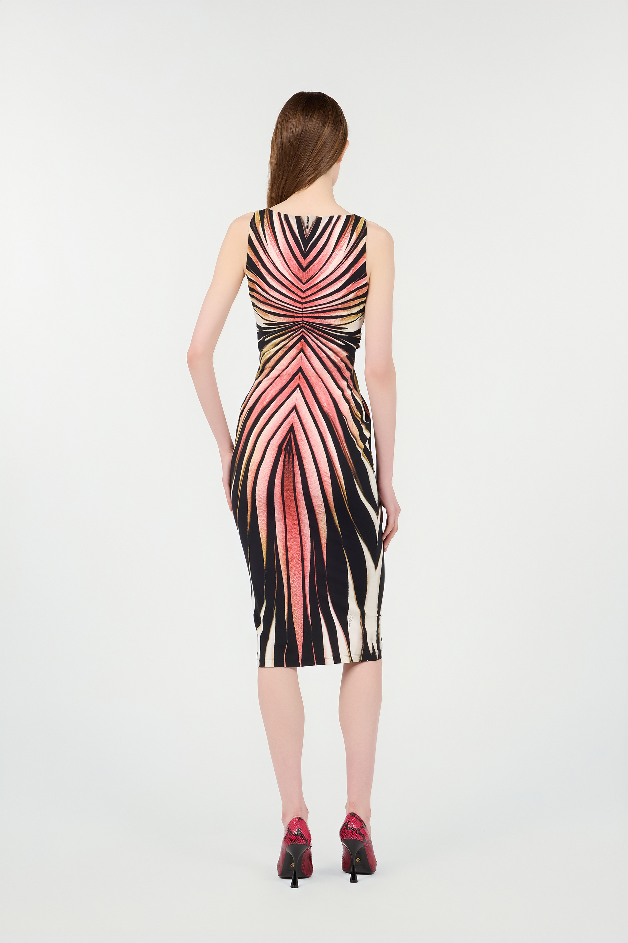Roberto Cavalli Sheath Dress With Ray Of Pink Print In Pink