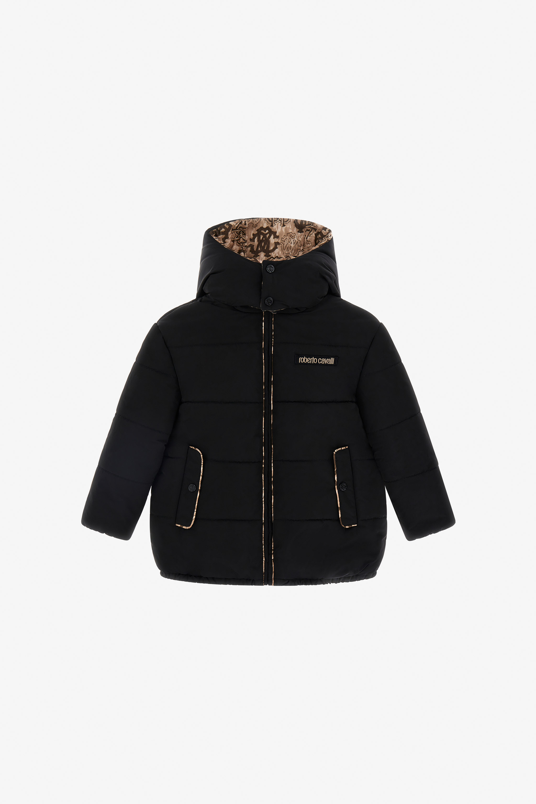 Roberto Cavalli Boys Black Baroque Lined Puffer Jacket - Ready To Wear - Image 1