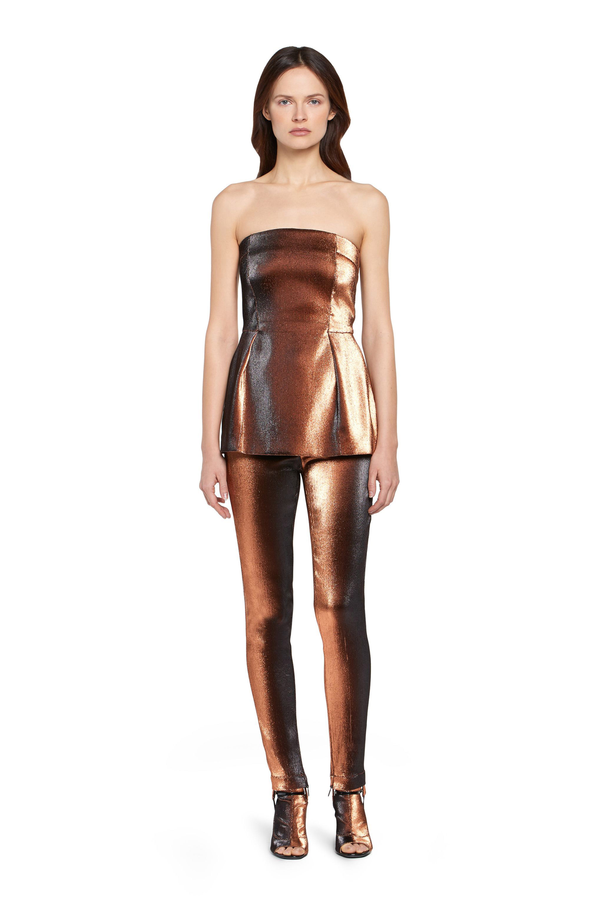 Roberto Cavalli Metallic Stretch Lurex Solid Trousers In Dark Red