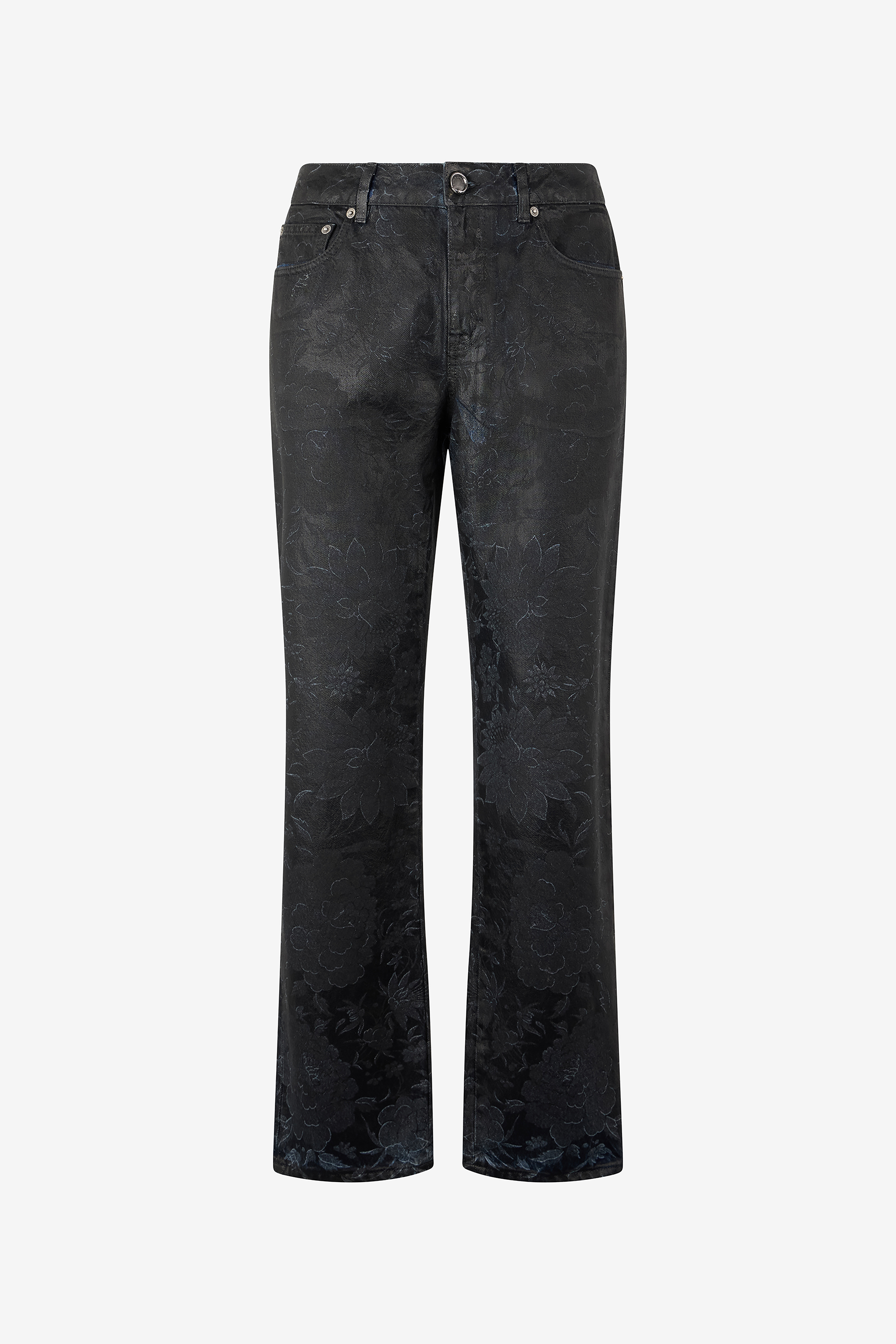 Jeans With Floral Pattern And Discoloration