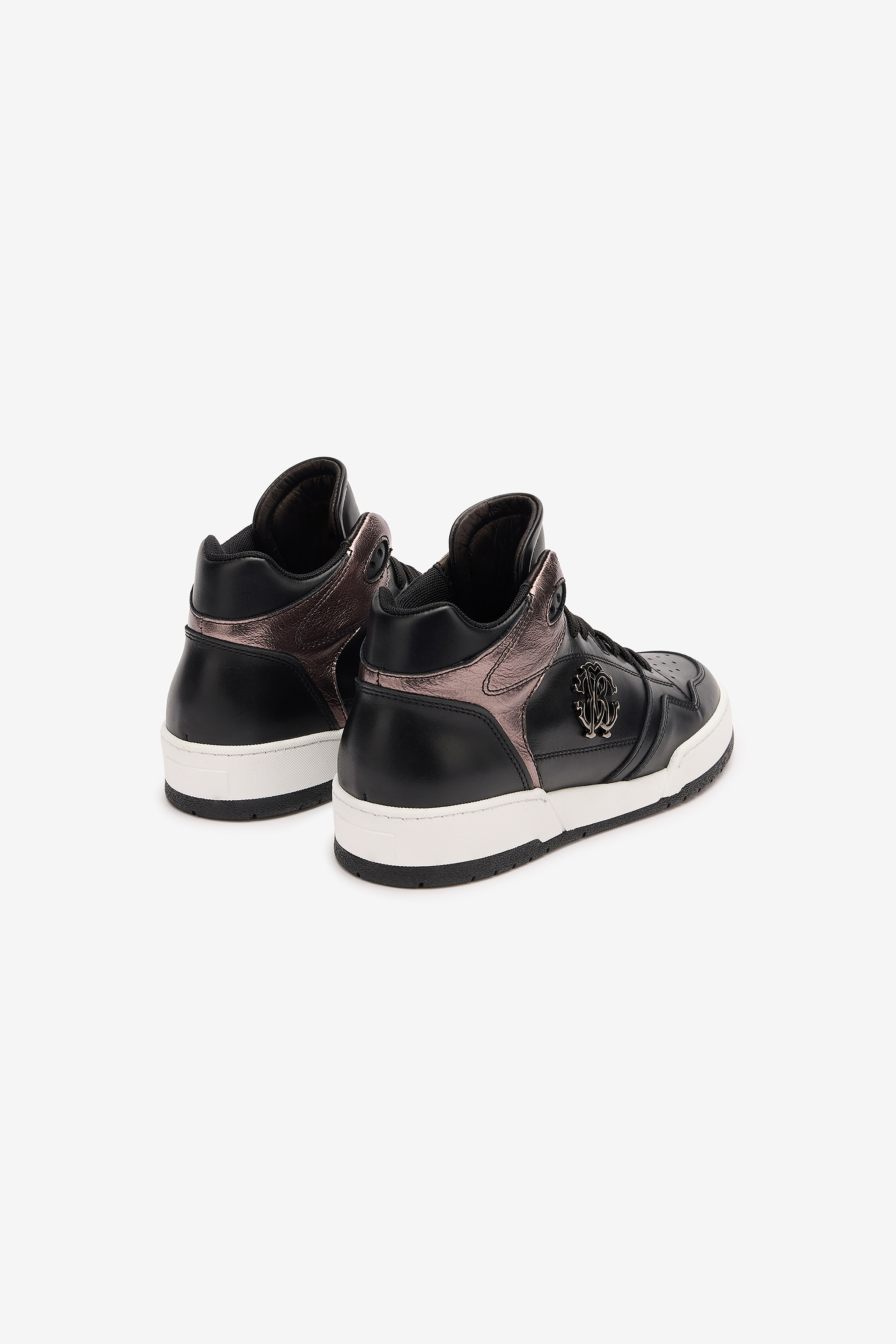 Roberto Cavalli High-top Sneakers With Laminated Insert In Black/bordeaux/cdf