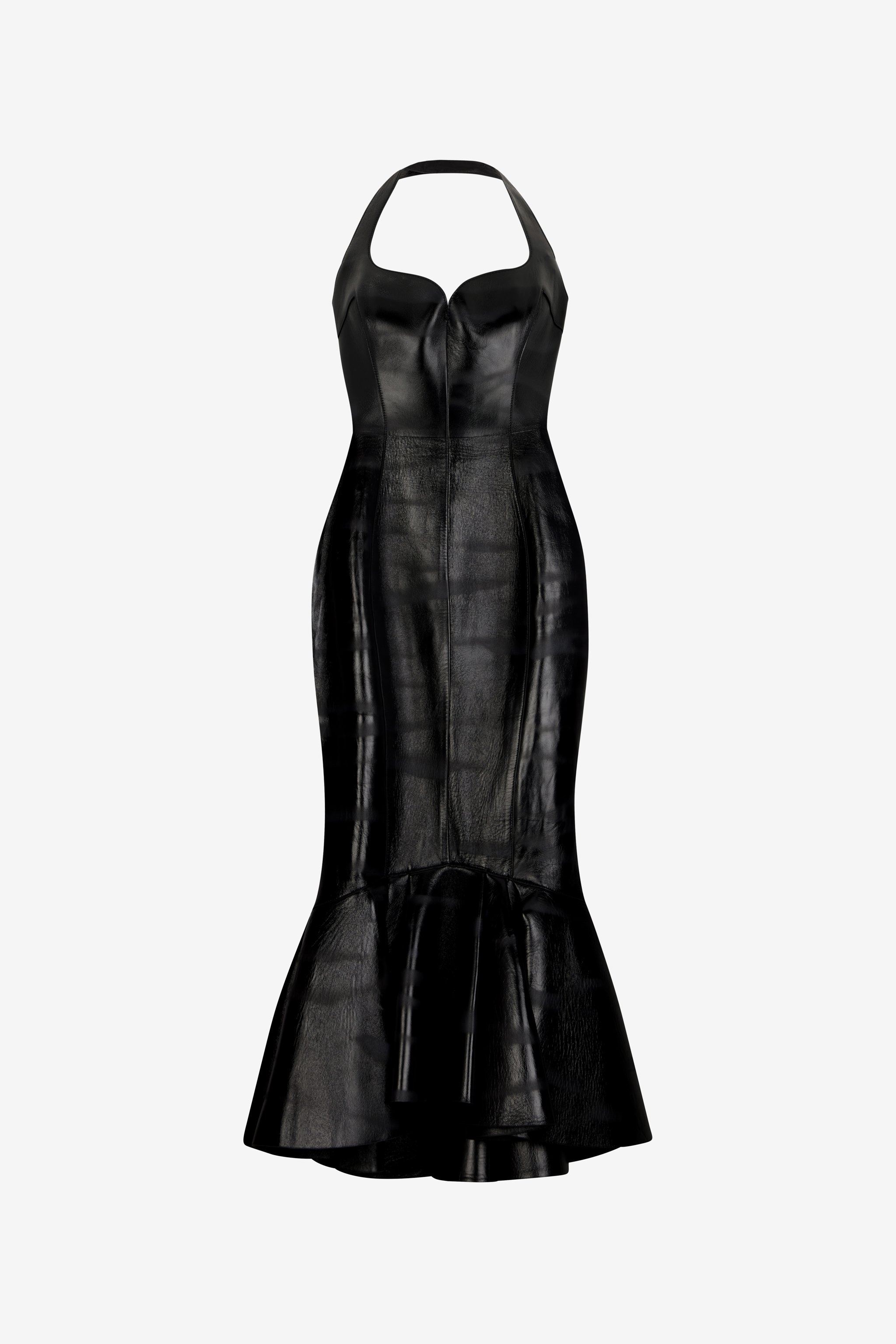 Roberto Cavalli Black Genuine Leather Midi Dress In Black