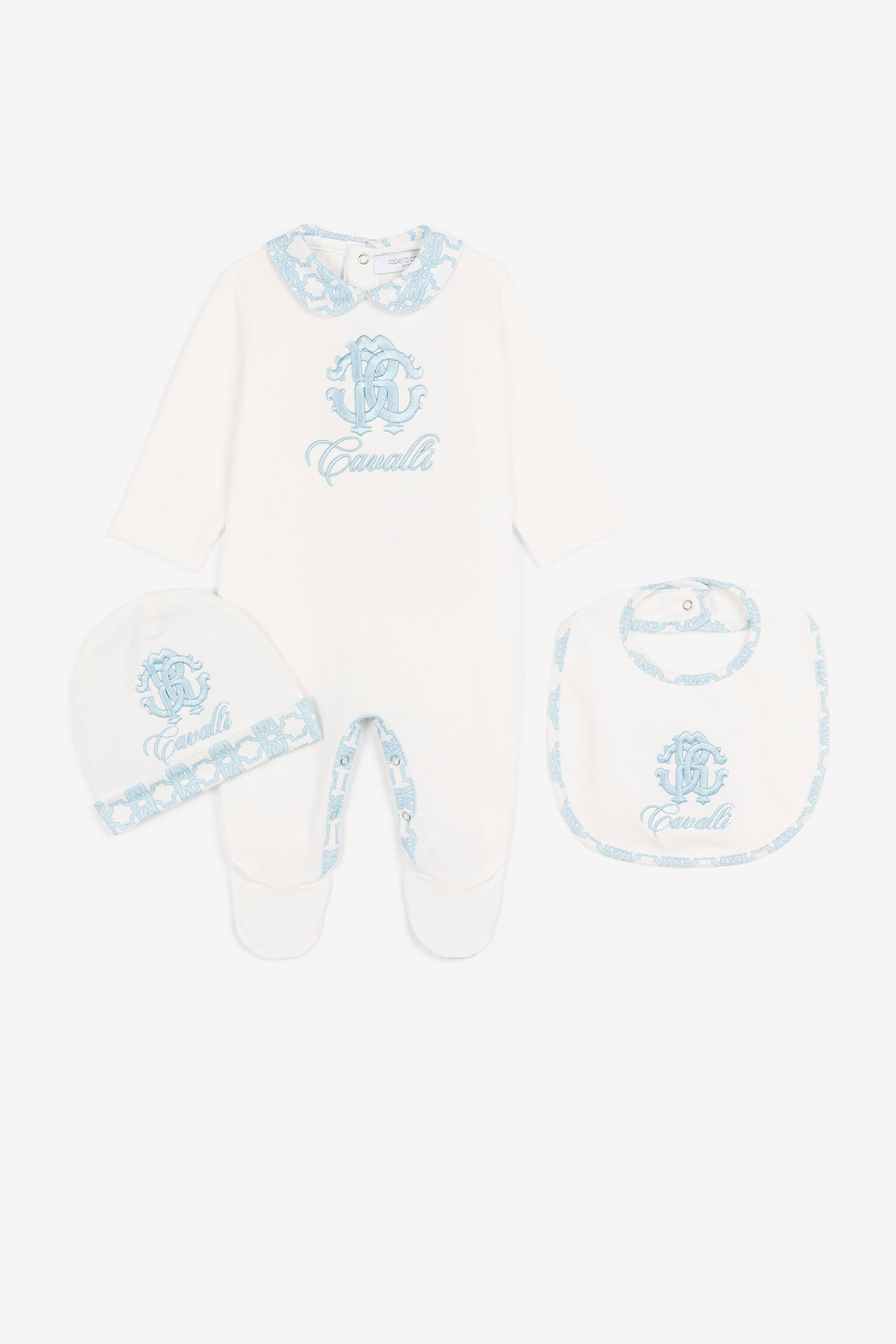 Logo embroidered babygrow set in Baby blue Roberto Cavalli