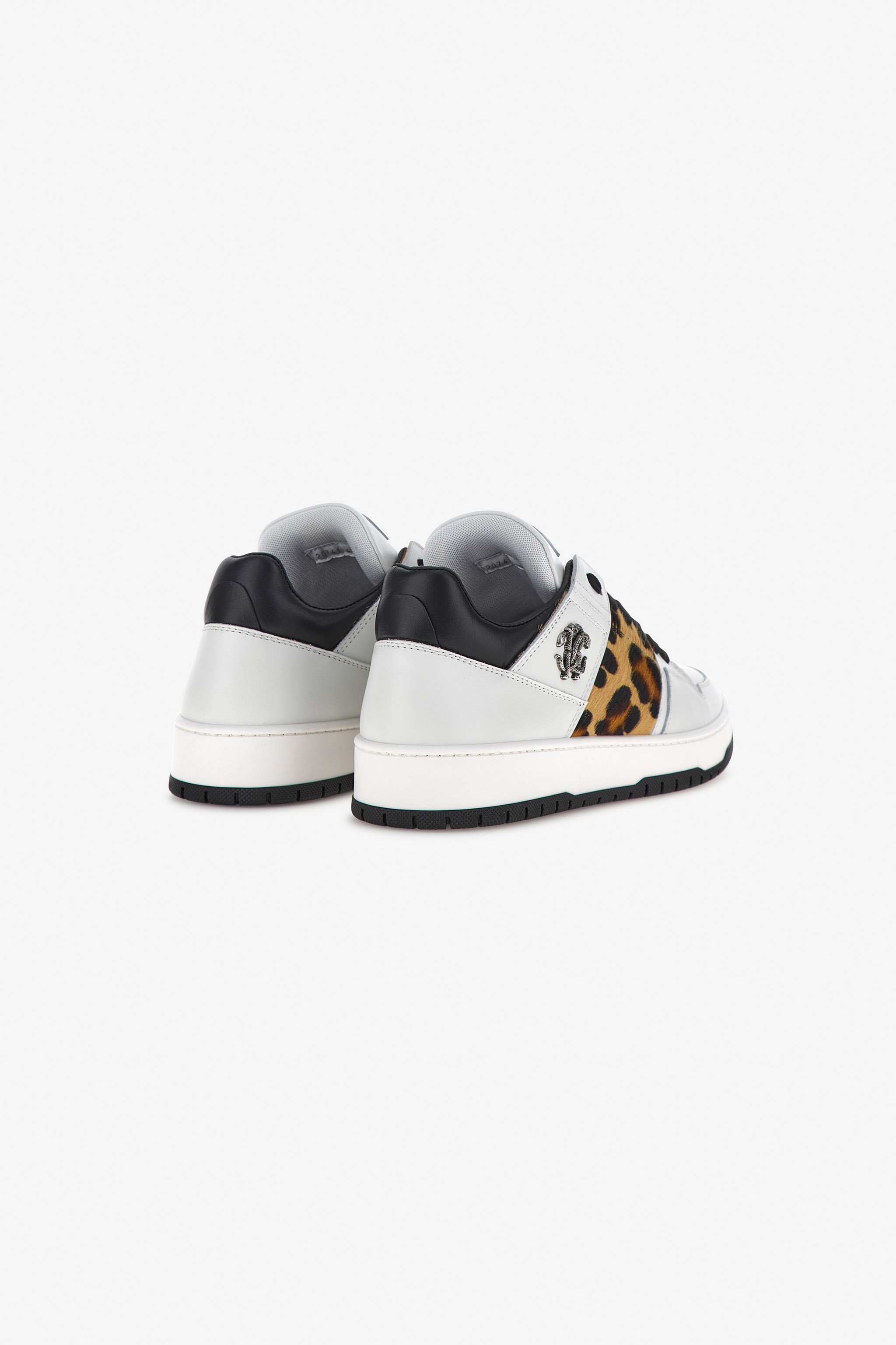  Roberto Cavalli Sneakers With Monogram Mirror Snake And Leopard Print - Male Sneakers White/light Brown 45 