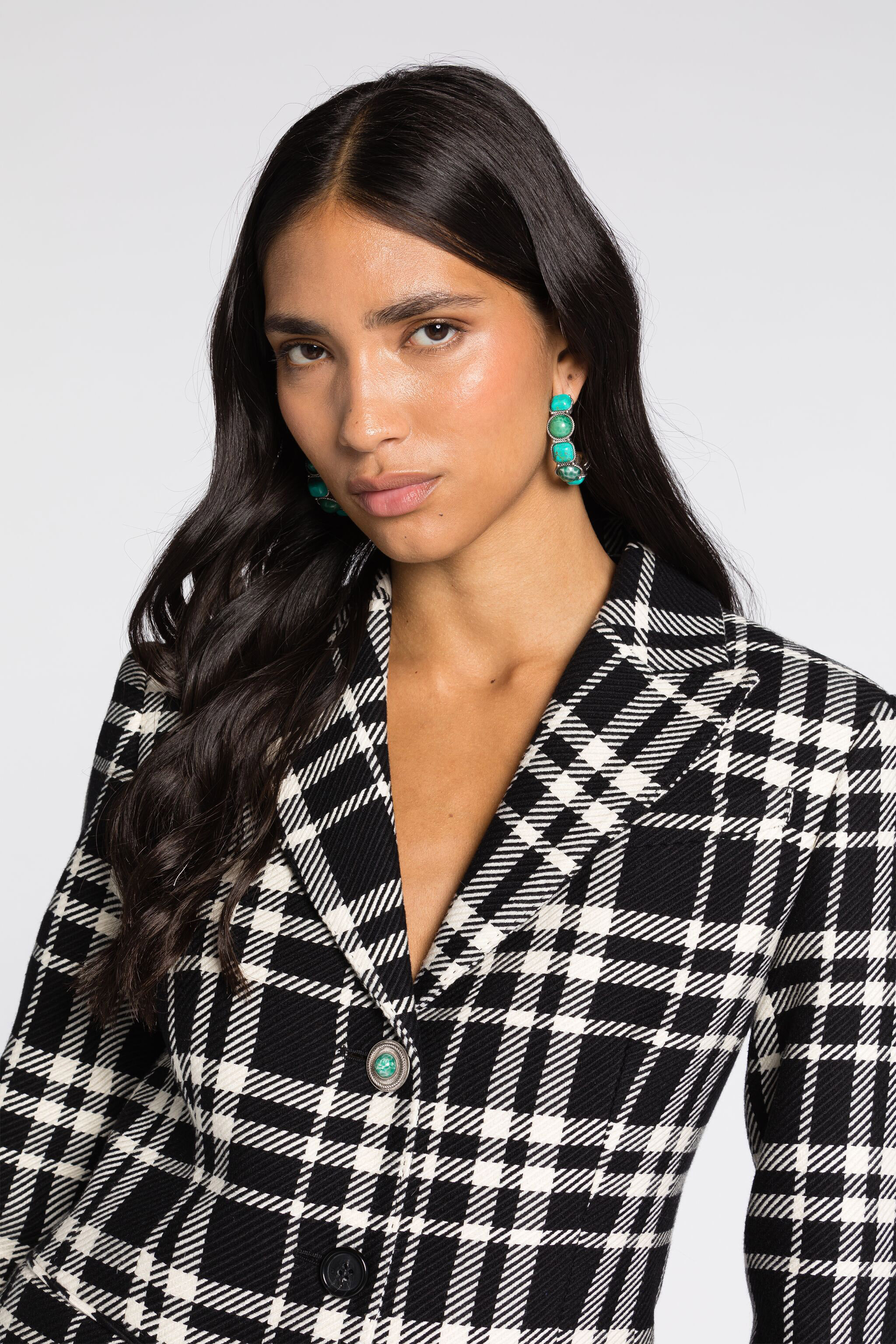 Roberto Cavalli Checked Single-breasted Coat In Black/white