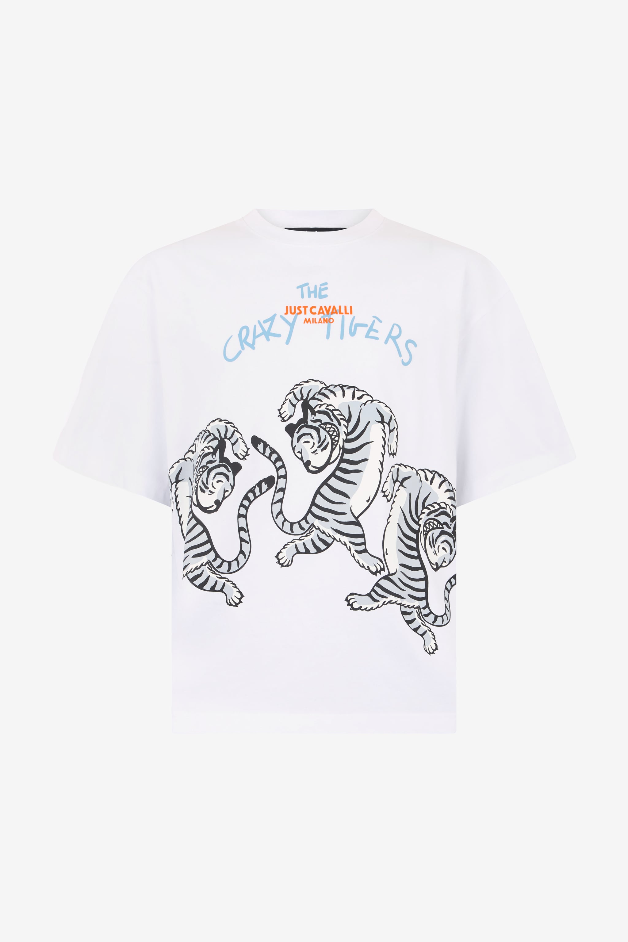 Roberto Cavalli White T-Shirt With Printed Tigers