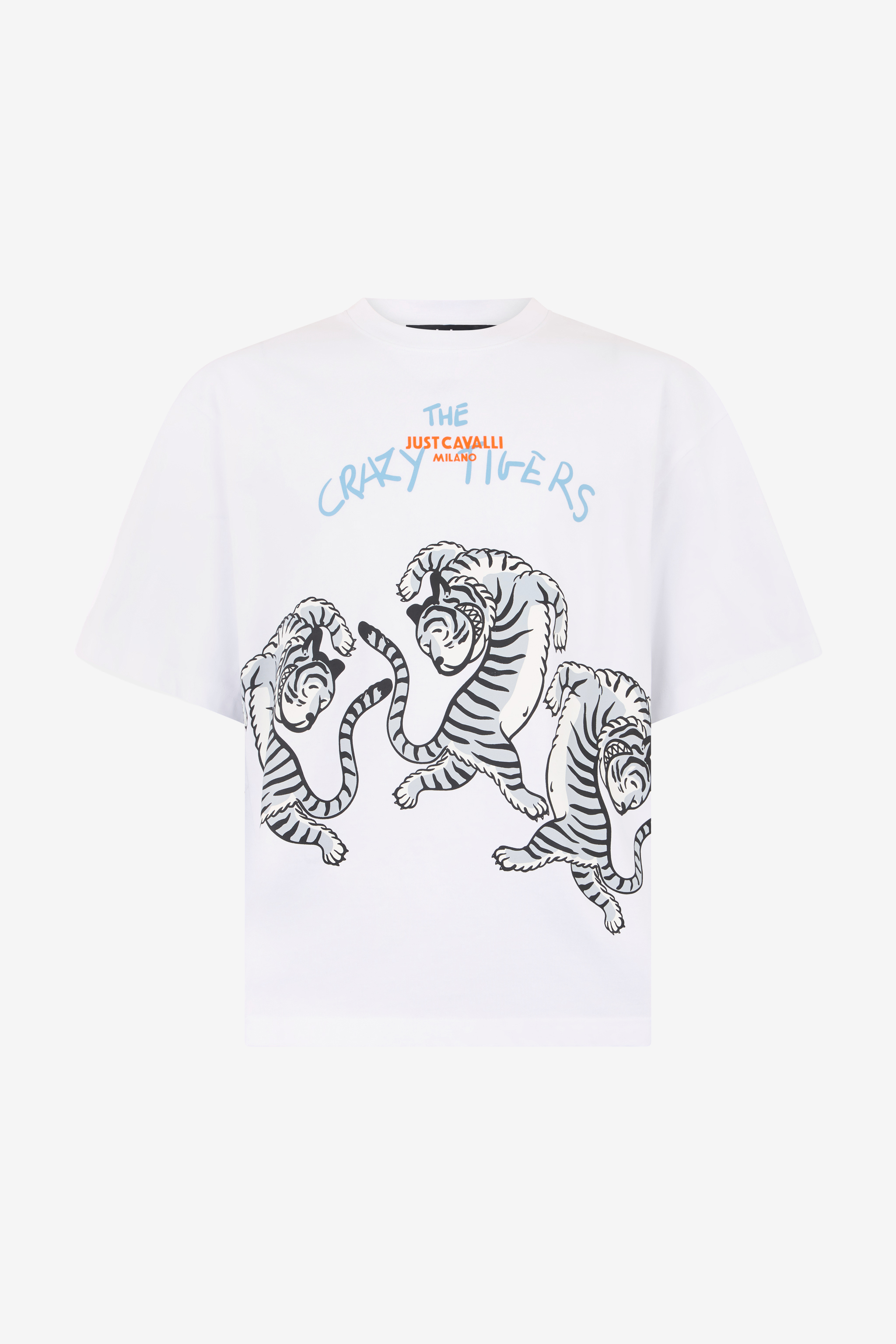 Roberto Cavalli Men's White T-Shirt With Printed Tigers - Clothing