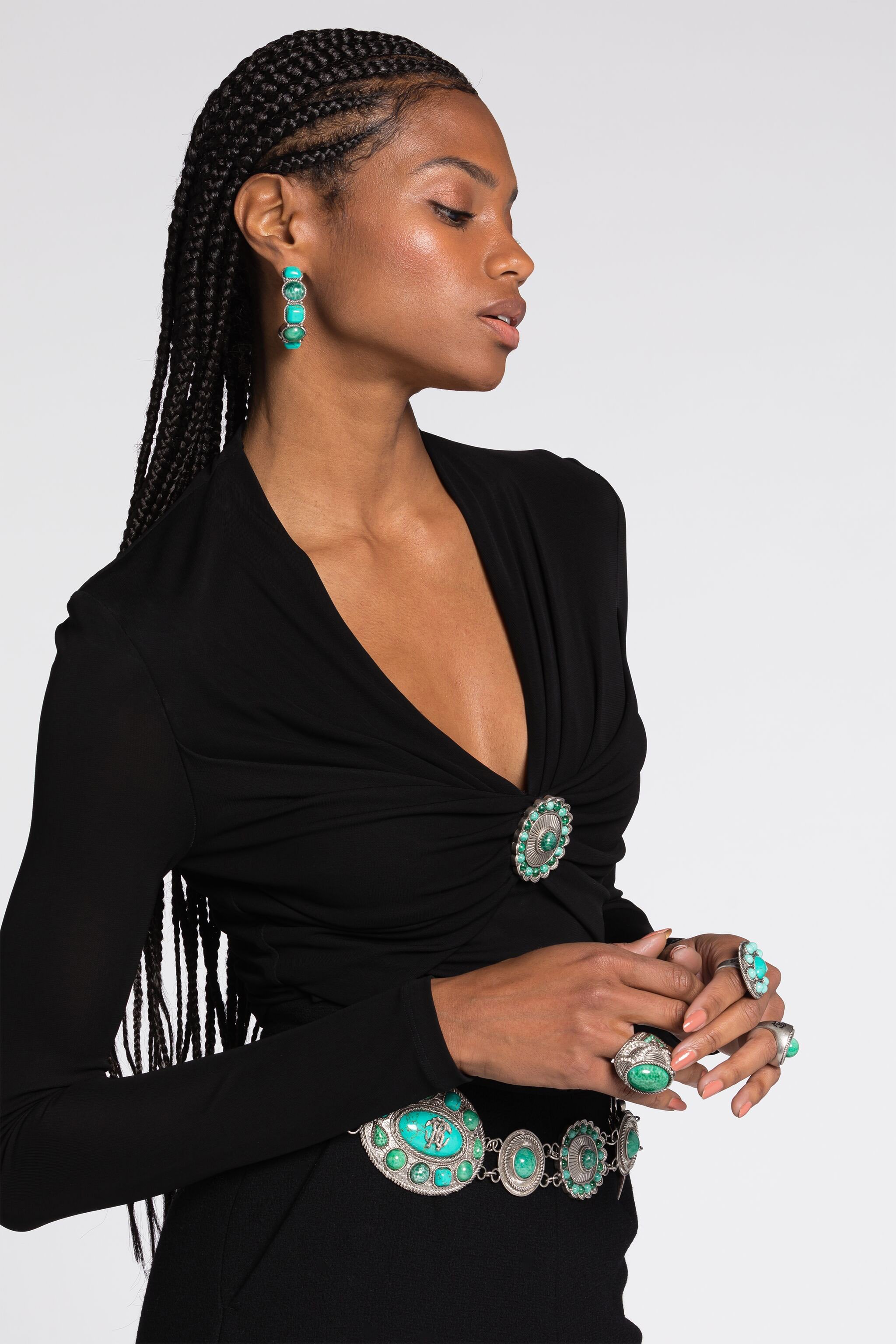 Roberto Cavalli Beaded V-neck Top In Black