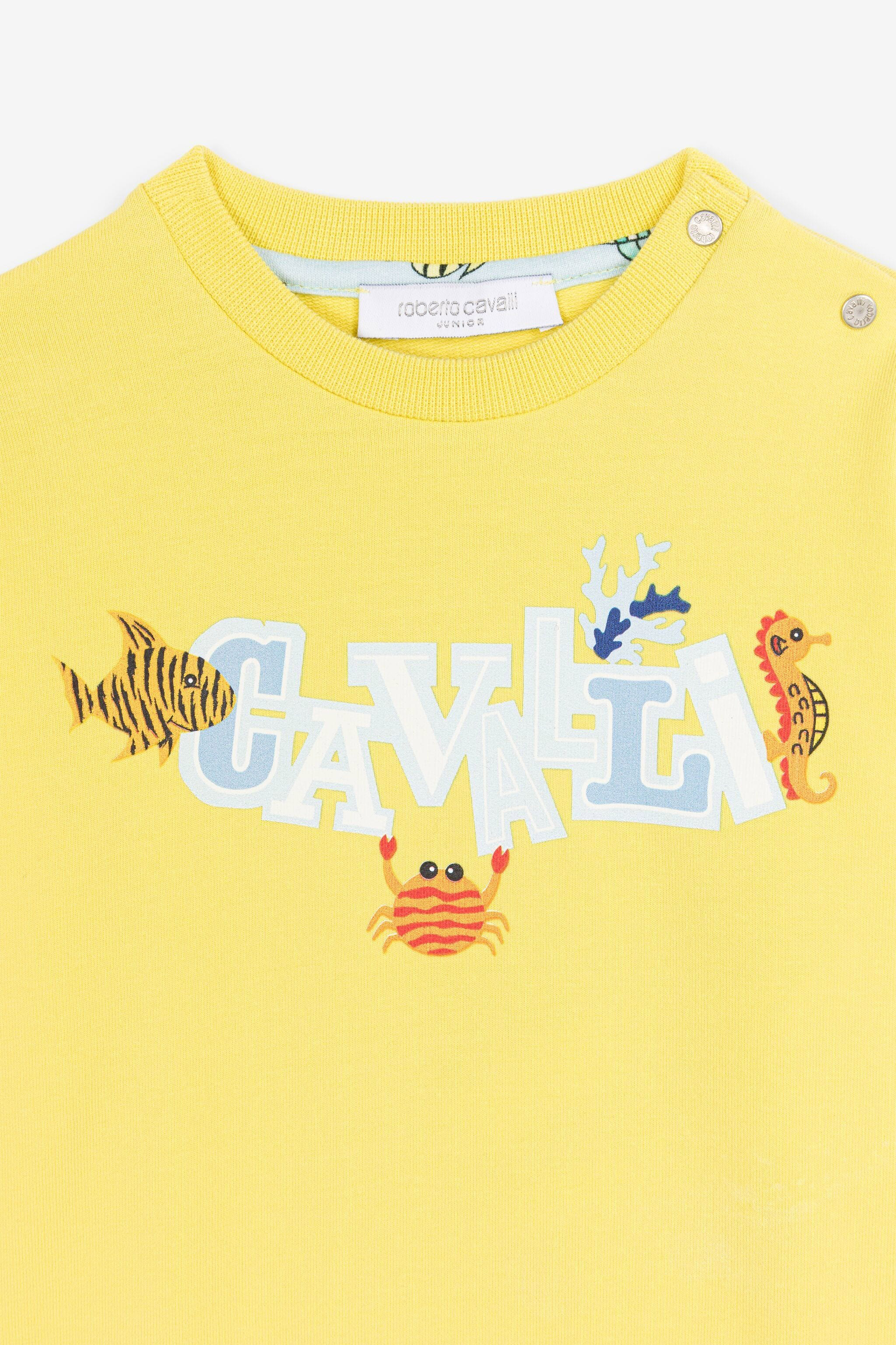 Roberto Cavalli Graphic-print Crew-neck Sweatshirt In Yellow