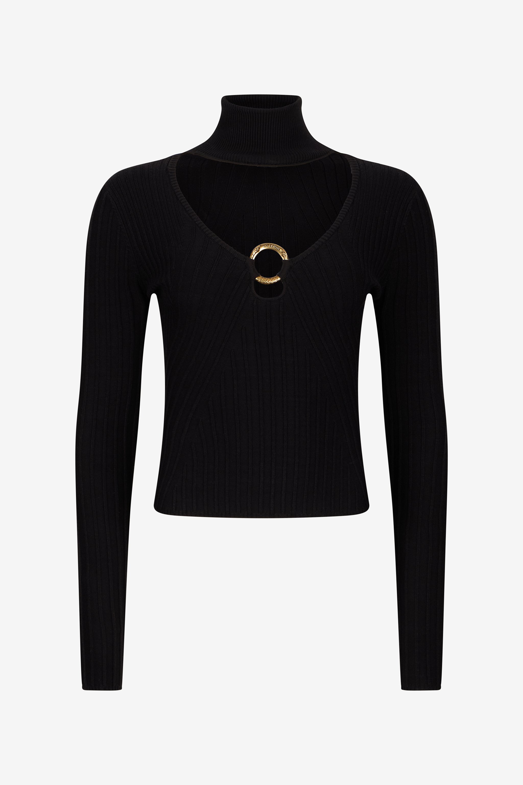 Roberto Cavalli Black Cut-out Turtleneck Sweater In Black