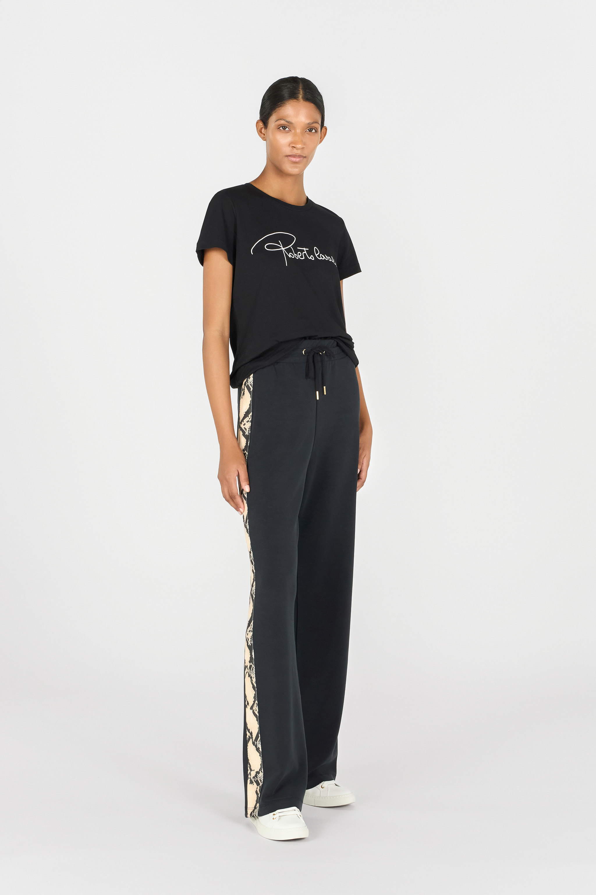 Roberto Cavalli Trousers With Snake Bands In Black
