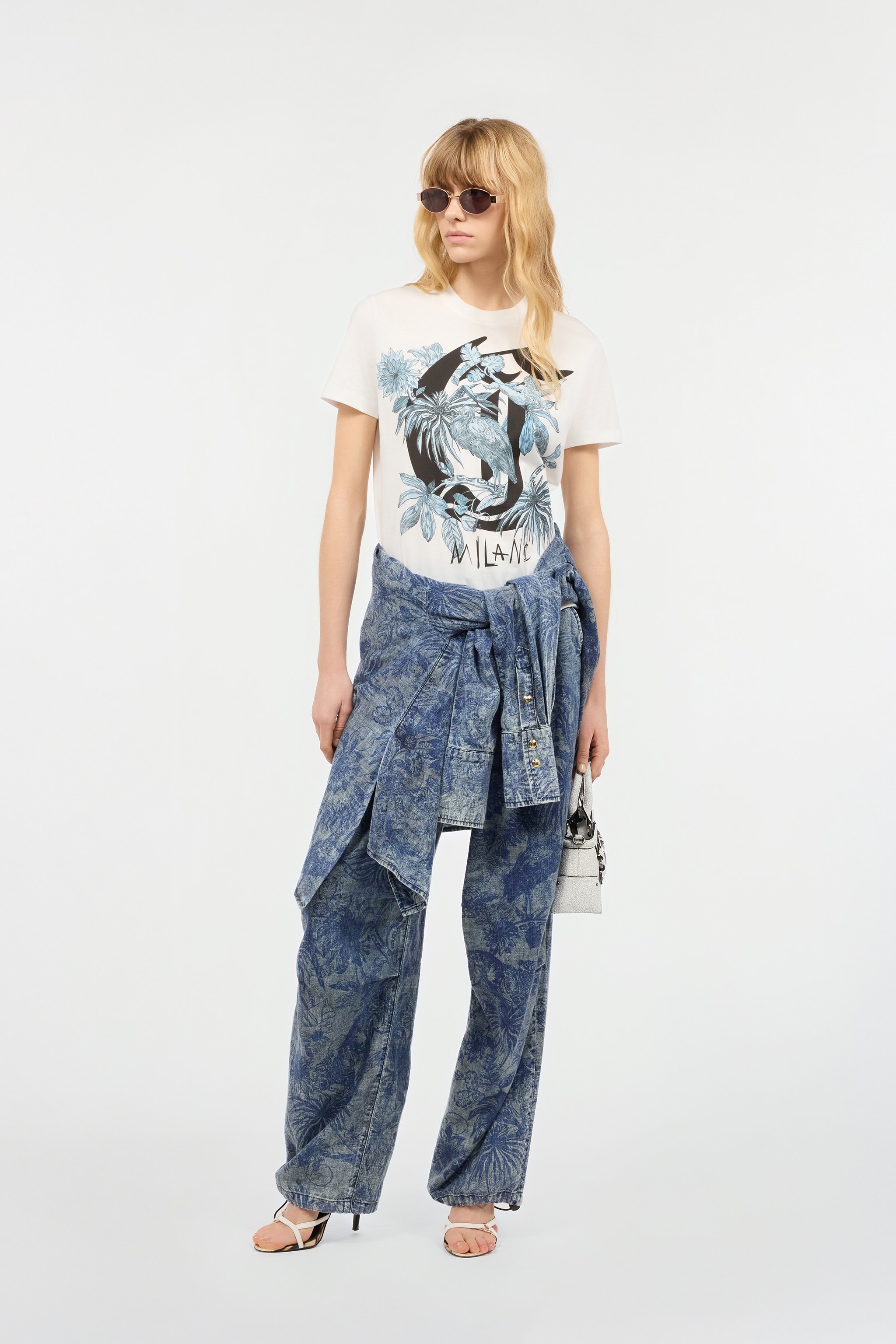 Roberto Cavalli T-shirt With Print And Jc Monogram In White