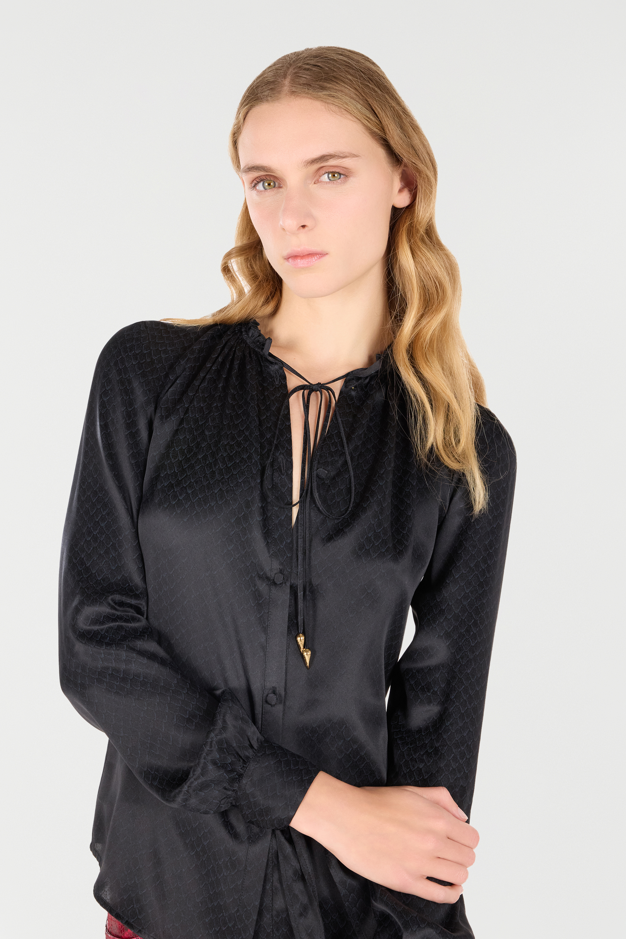 Roberto Cavalli Snake-effect Silk Shirt In Black