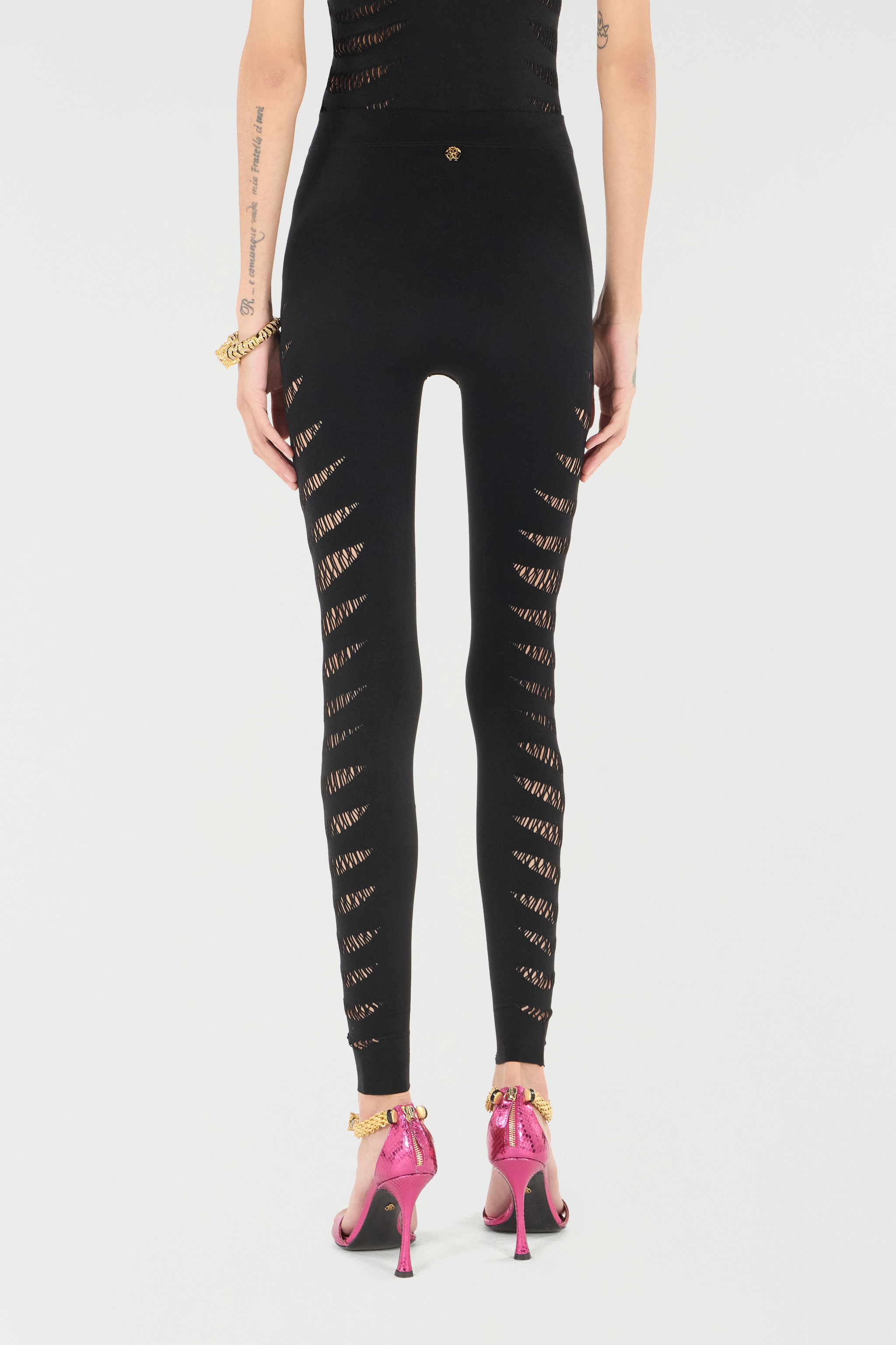 Shop Roberto Cavalli Leggings With Perforated Python Pattern In Black