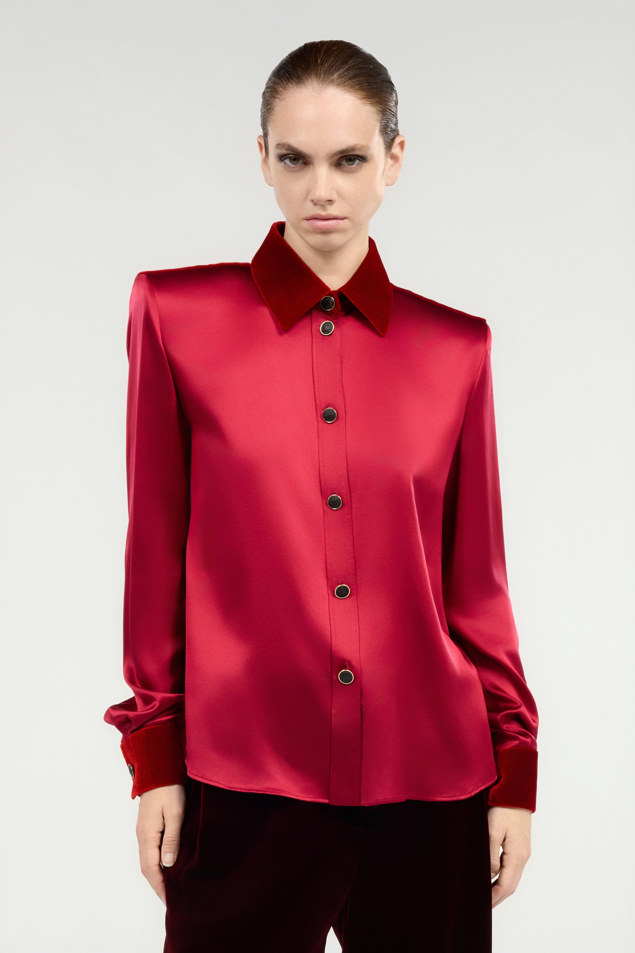 Roberto Cavalli Dark Red Silk Shirt With Velvet Inserts In Red
