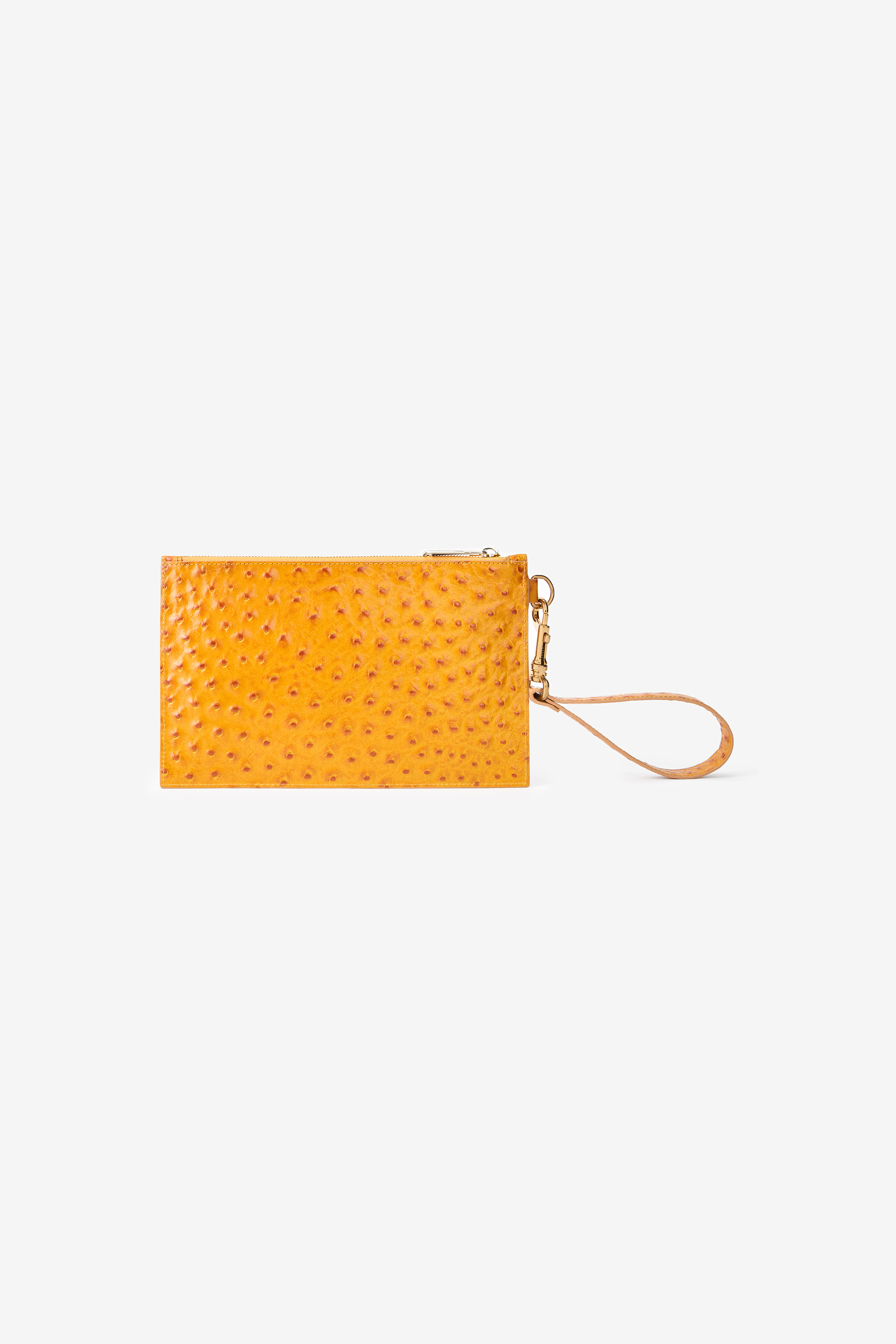 Roberto Cavalli Ochre Clutch In Ostrich-effect Leather In Brown